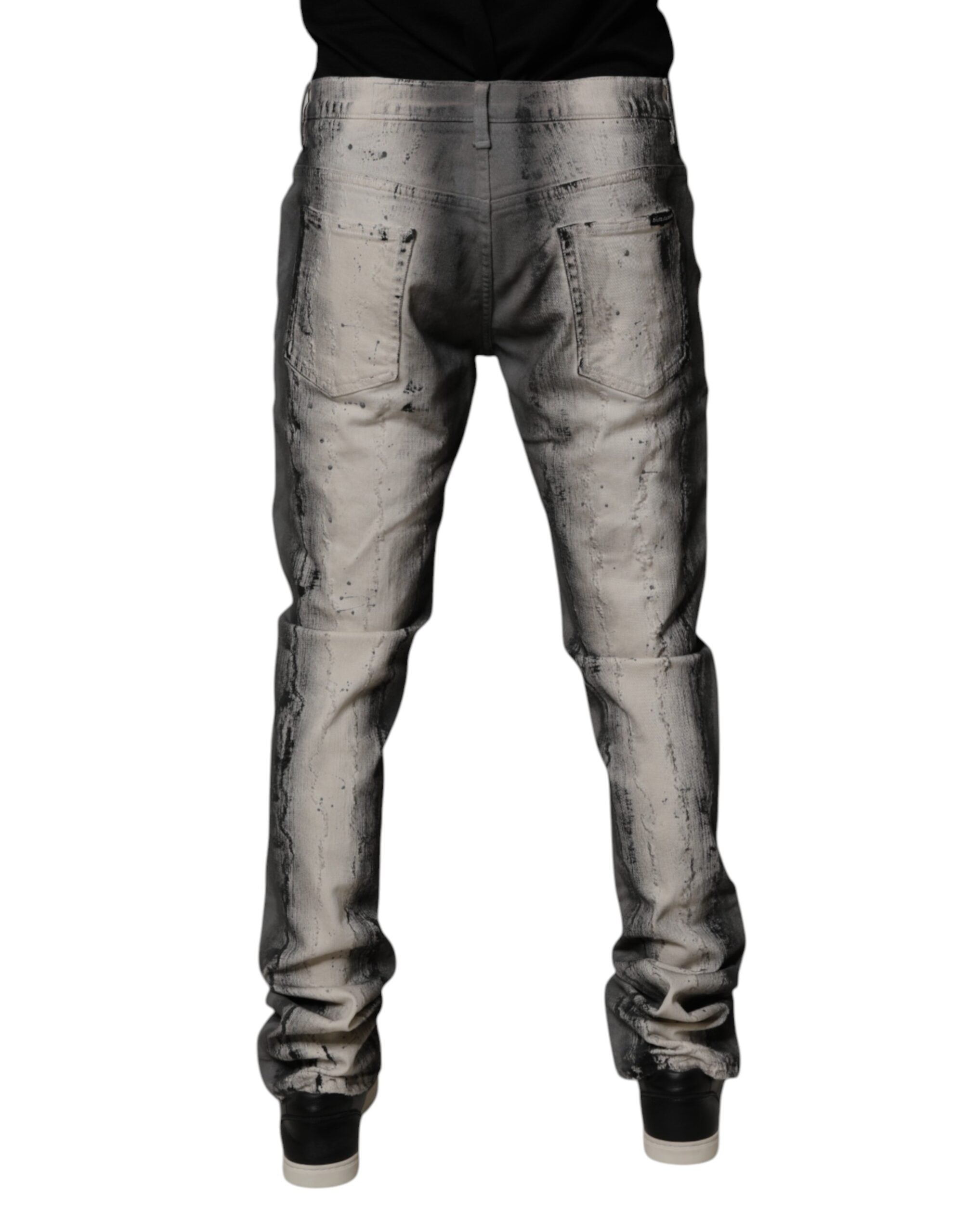 Dolce & Gabbana Graue Skinny-Jeans aus Baumwolle mit Batikmuster für Herren