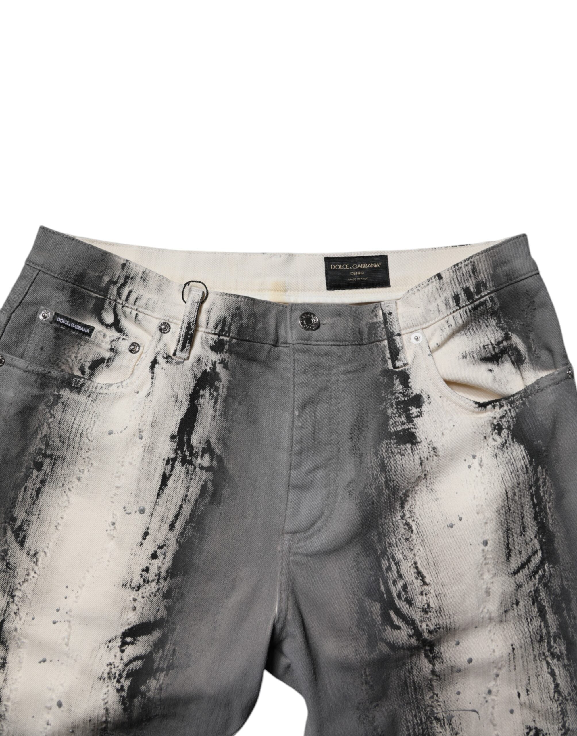 Dolce & Gabbana Graue Skinny-Jeans aus Baumwolle mit Batikmuster für Herren