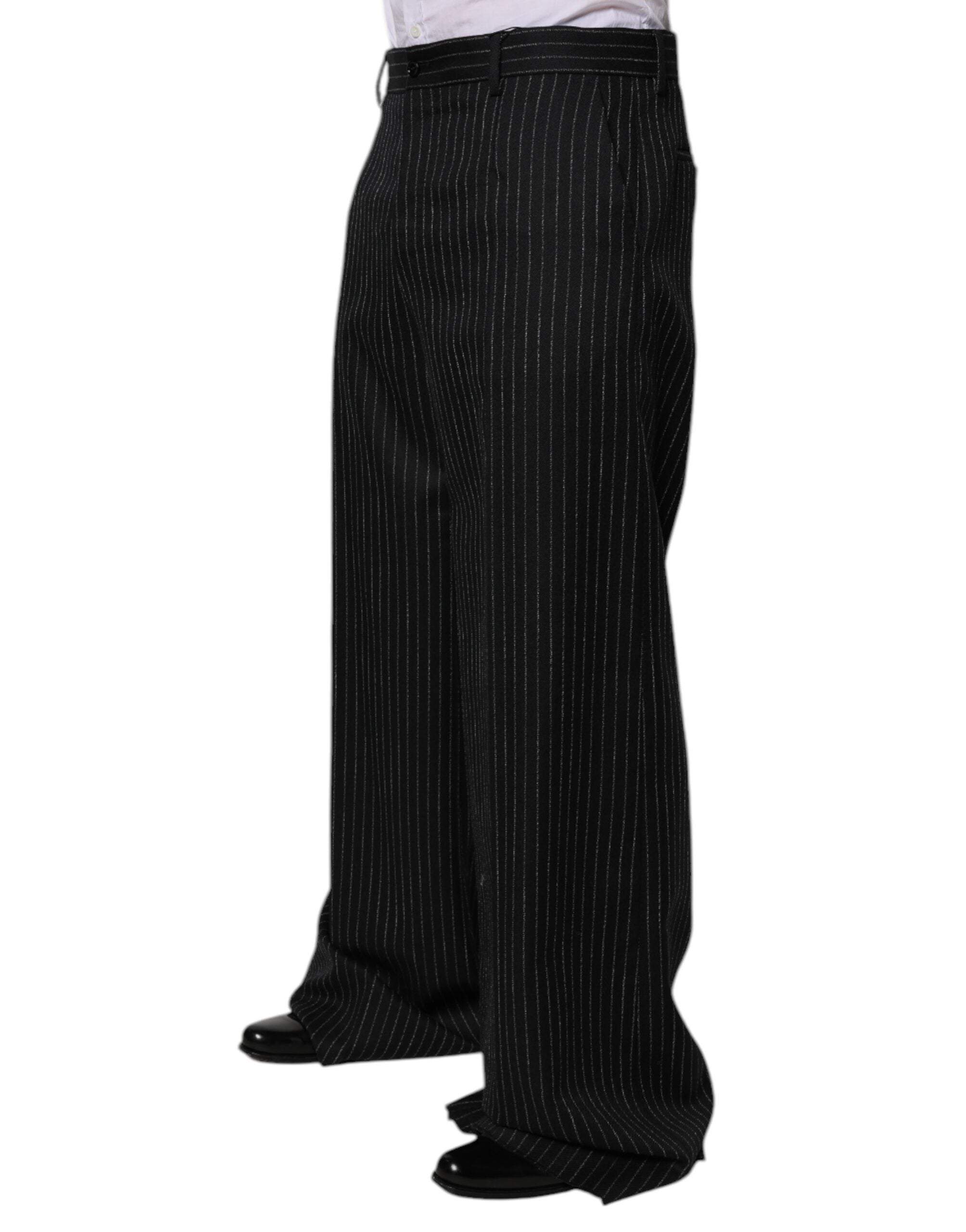 Dolce & Gabbana – Schwarze Anzughose mit weitem Bein und Streifen