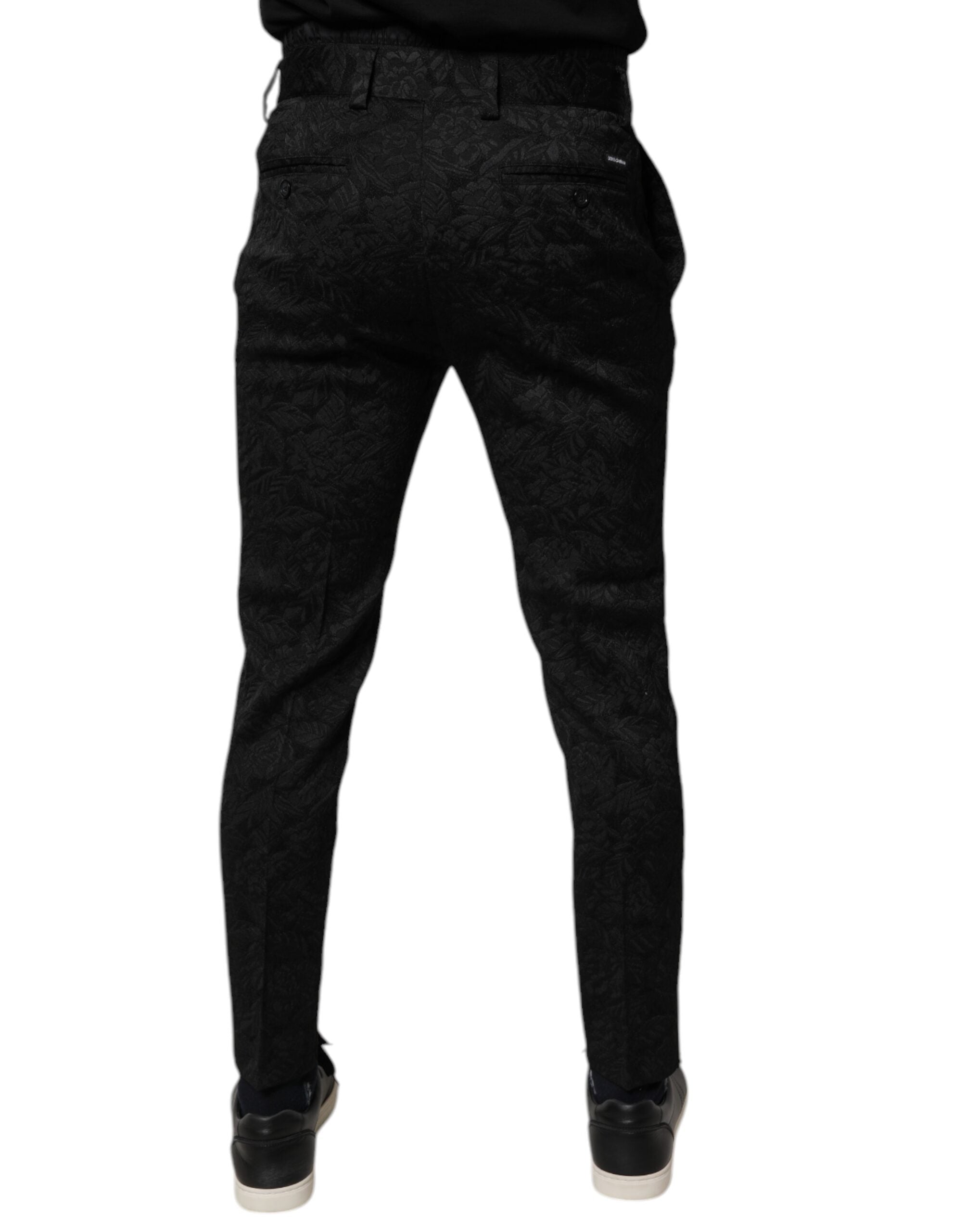 Dolce & Gabbana Schwarze, enge Anzughose aus Polyester-Brokat