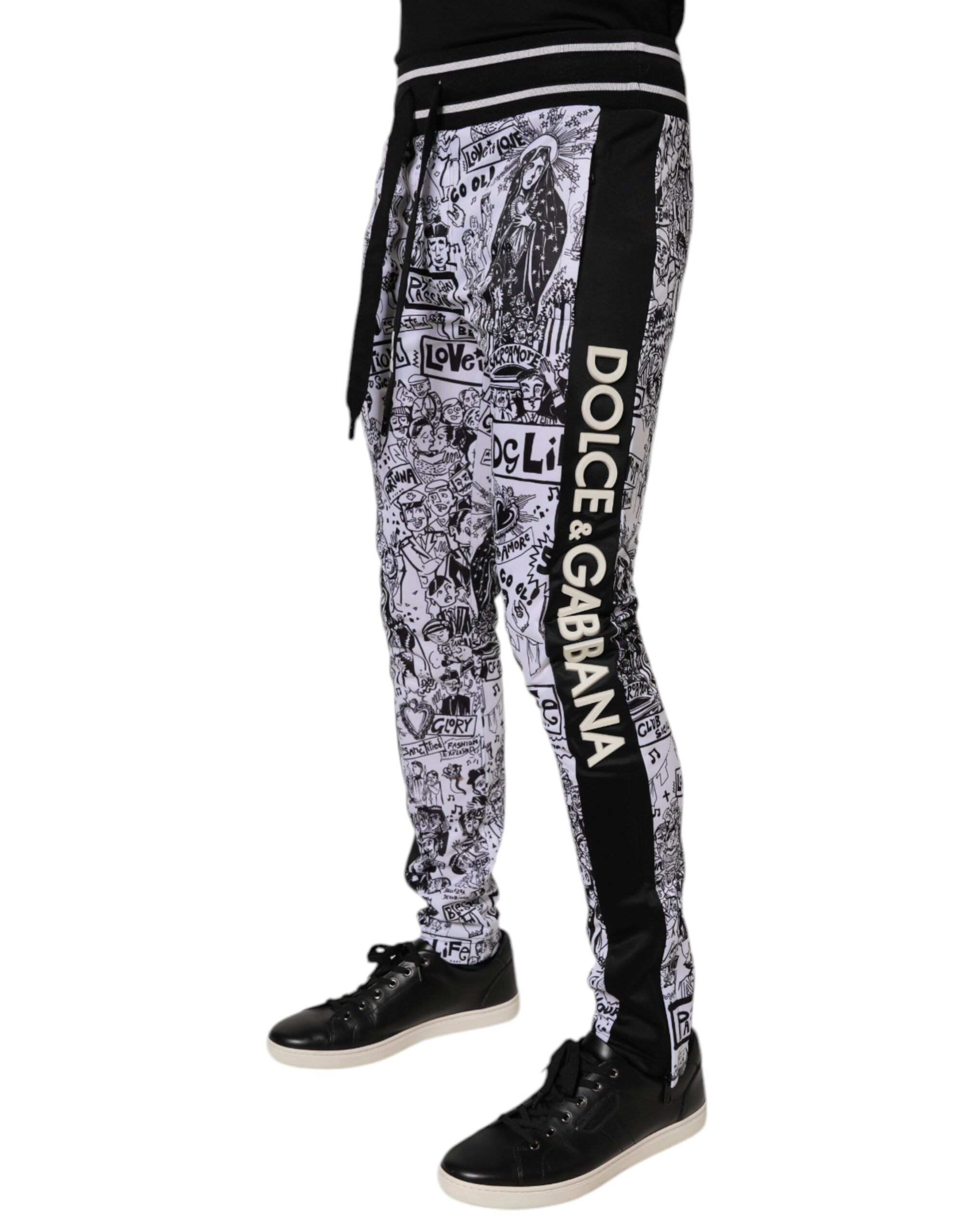 Dolce & Gabbana Weiße Graffiti Polyester Jogger Männer Jogginghose Hose