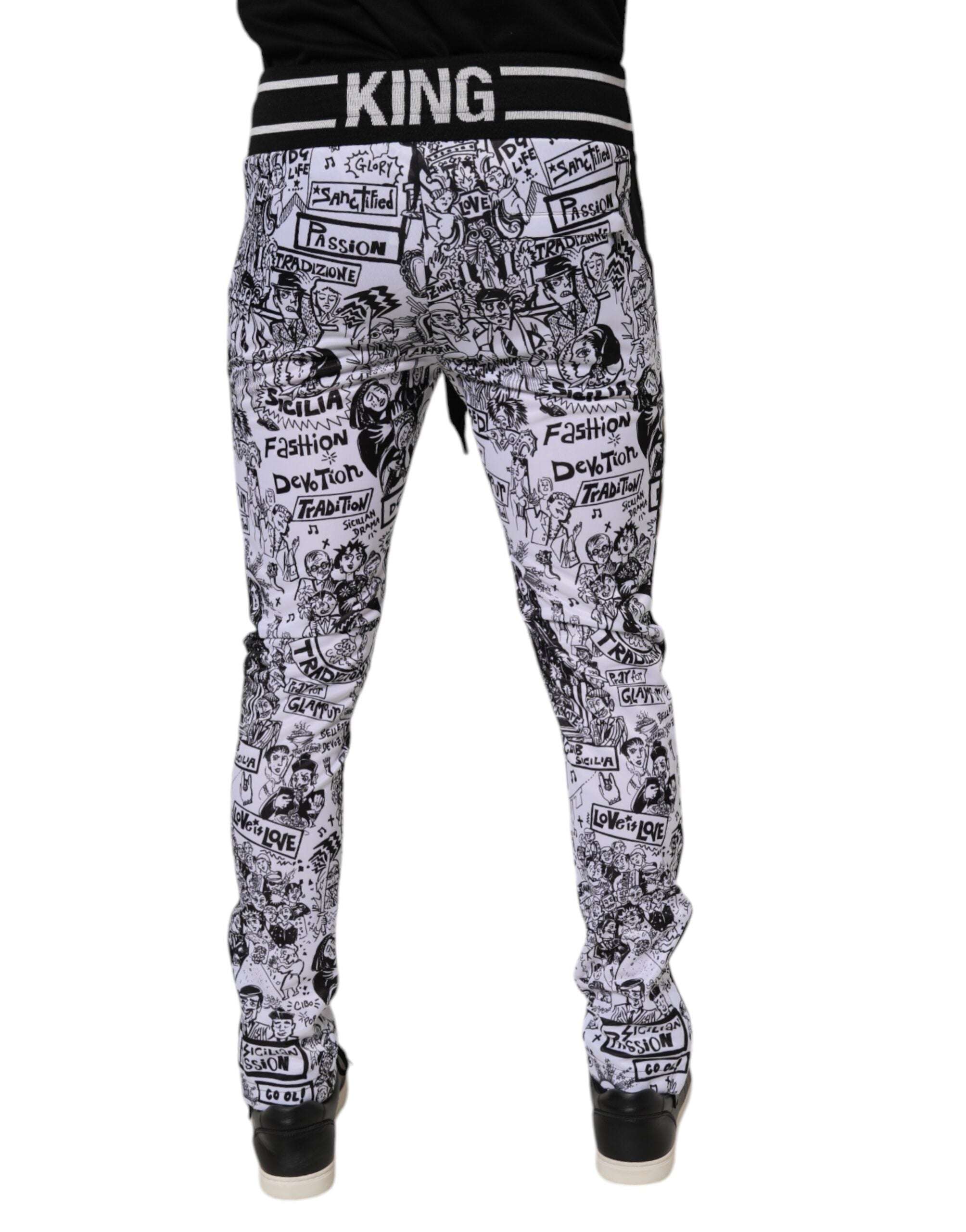 Dolce & Gabbana Weiße Graffiti Polyester Jogger Männer Jogginghose Hose