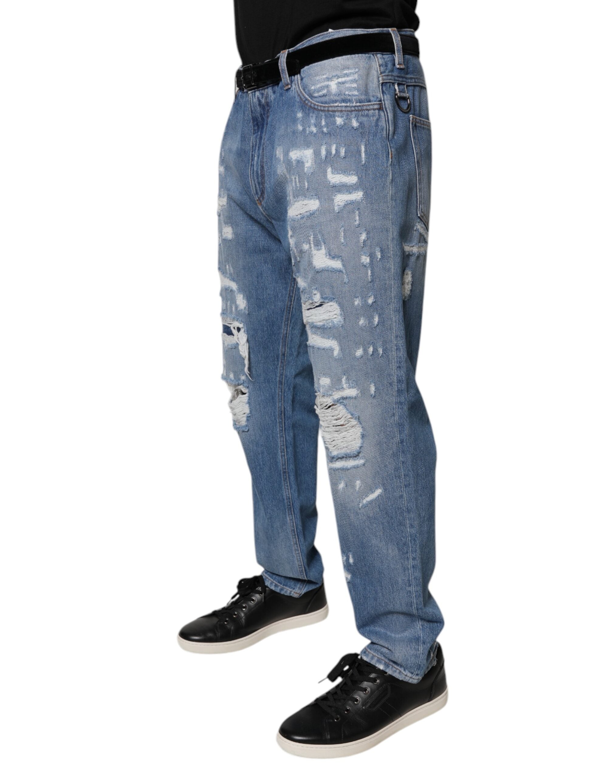 Dolce & Gabbana – Blaue, zerfetzte Jeans aus geradem Baumwolldenim