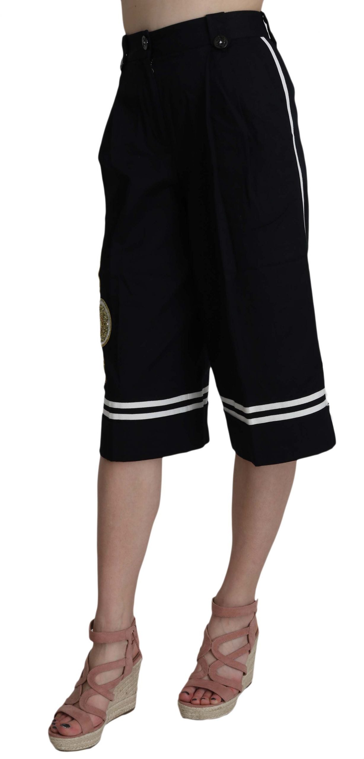 Dolce & Gabbana Elegante schwarze Baumwollhose mit hoher Taille