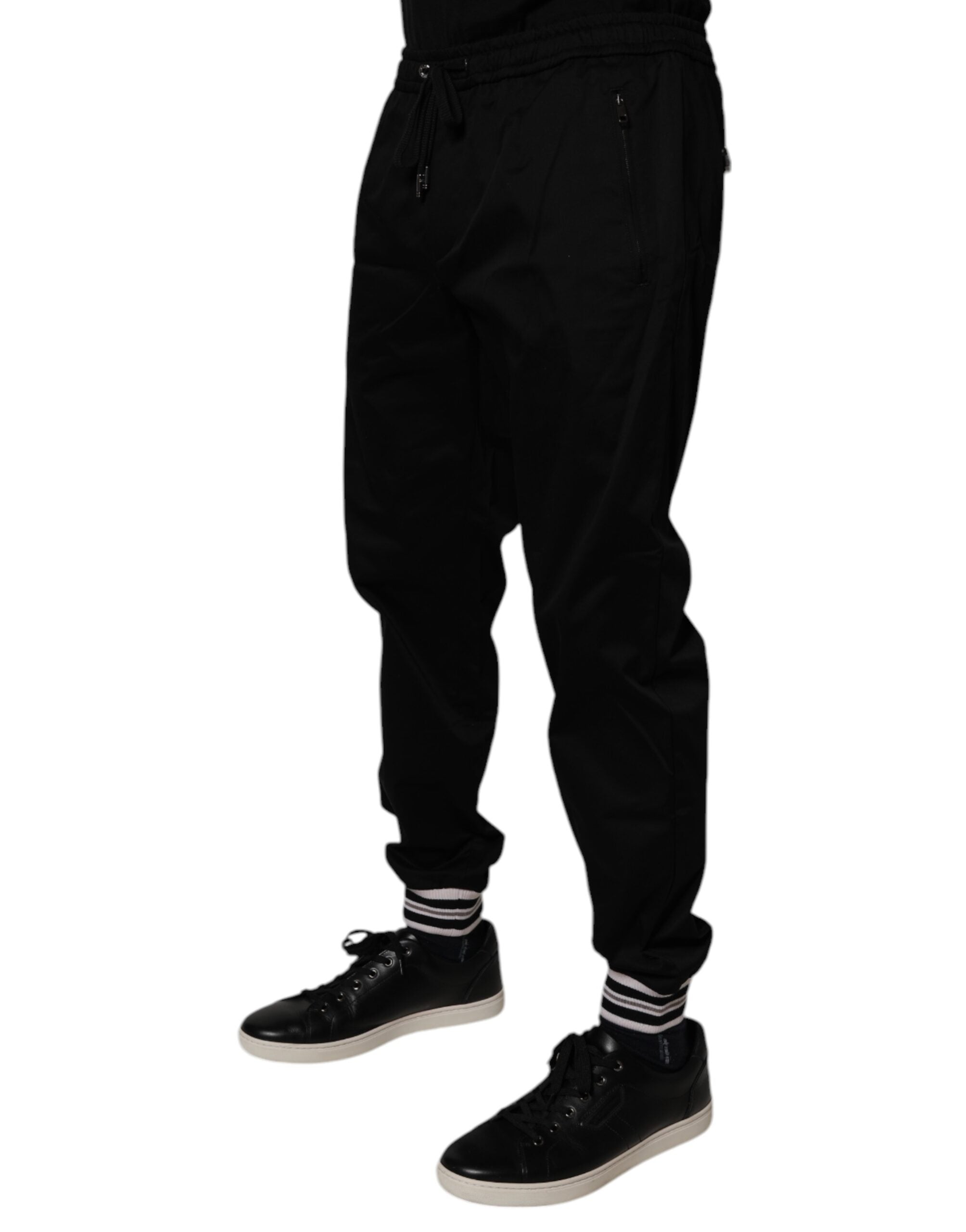 Pantaloni de trening Dolce & Gabbana negri din bumbac elastic