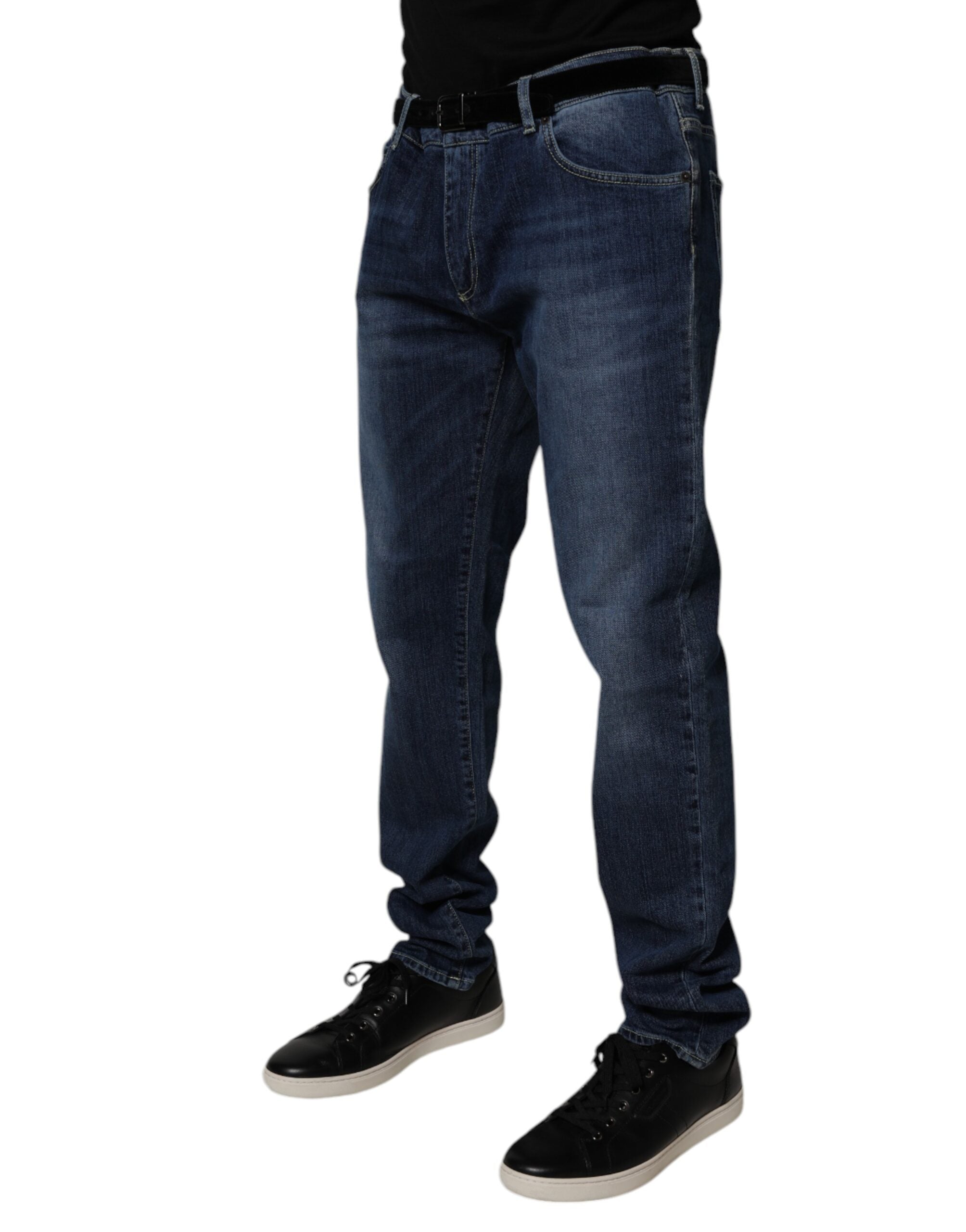 Blugi skinny din denim elastic, din bumbac spălat, albaștri, Dolce & Gabbana