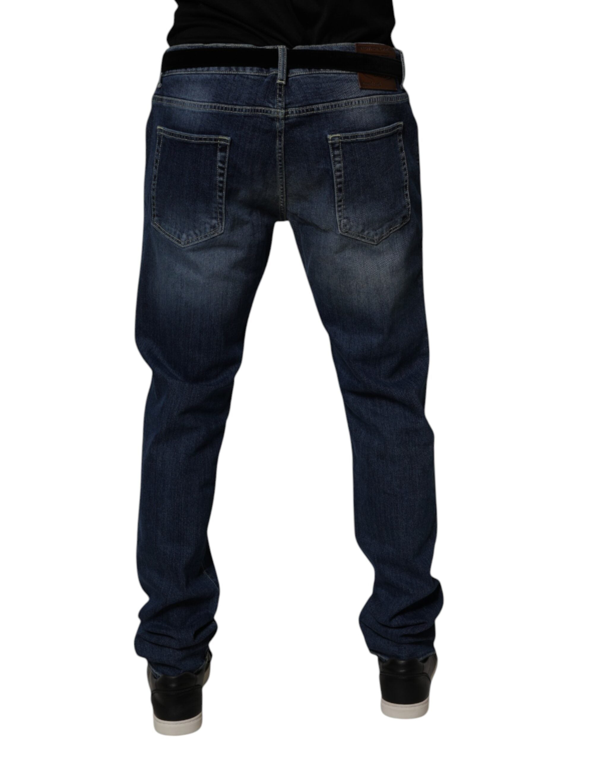 Blugi skinny din denim elastic, din bumbac spălat, albaștri, Dolce & Gabbana