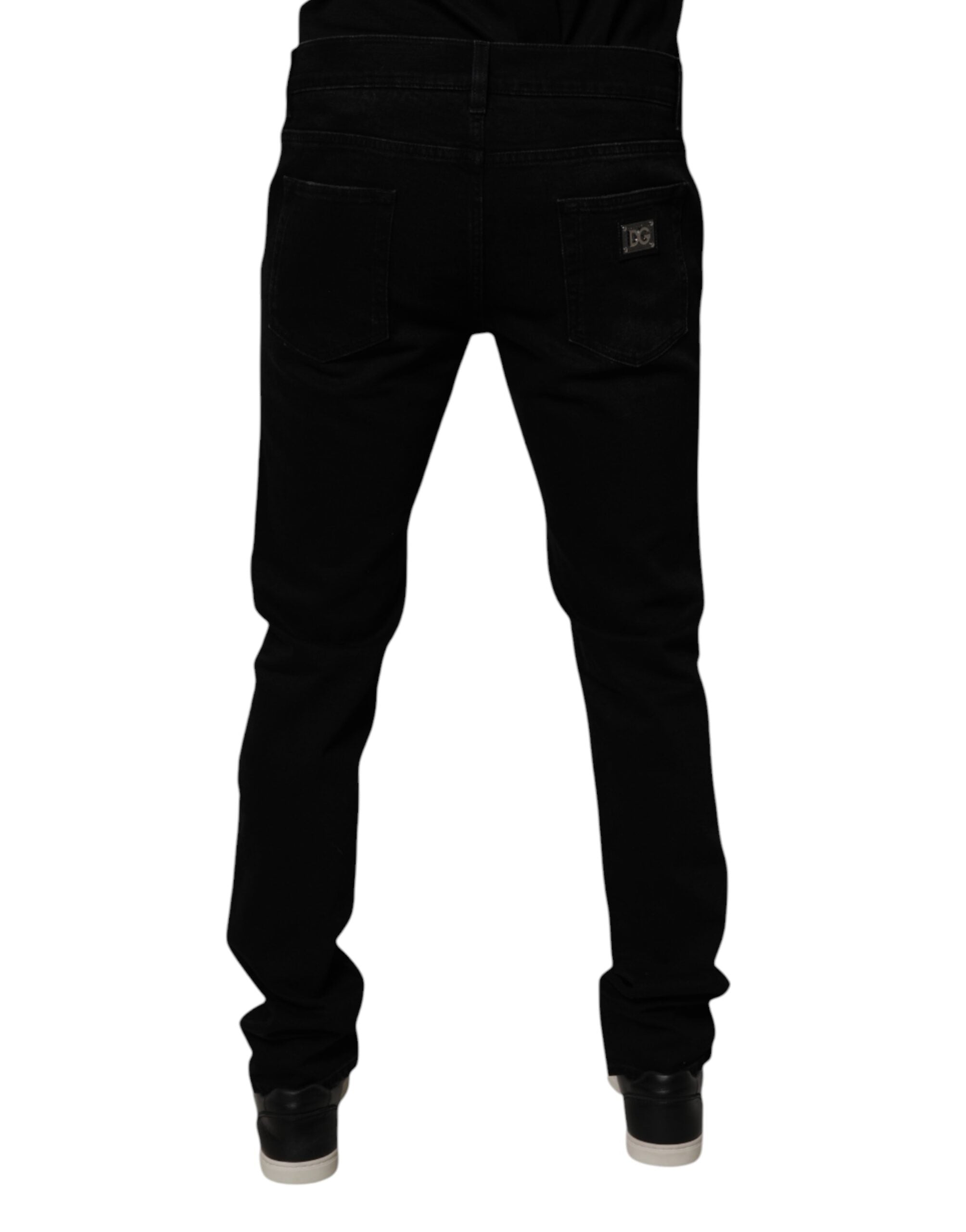 Blugi skinny Dolce & Gabbana negri din bumbac, zdrențuiți, pentru bărbați