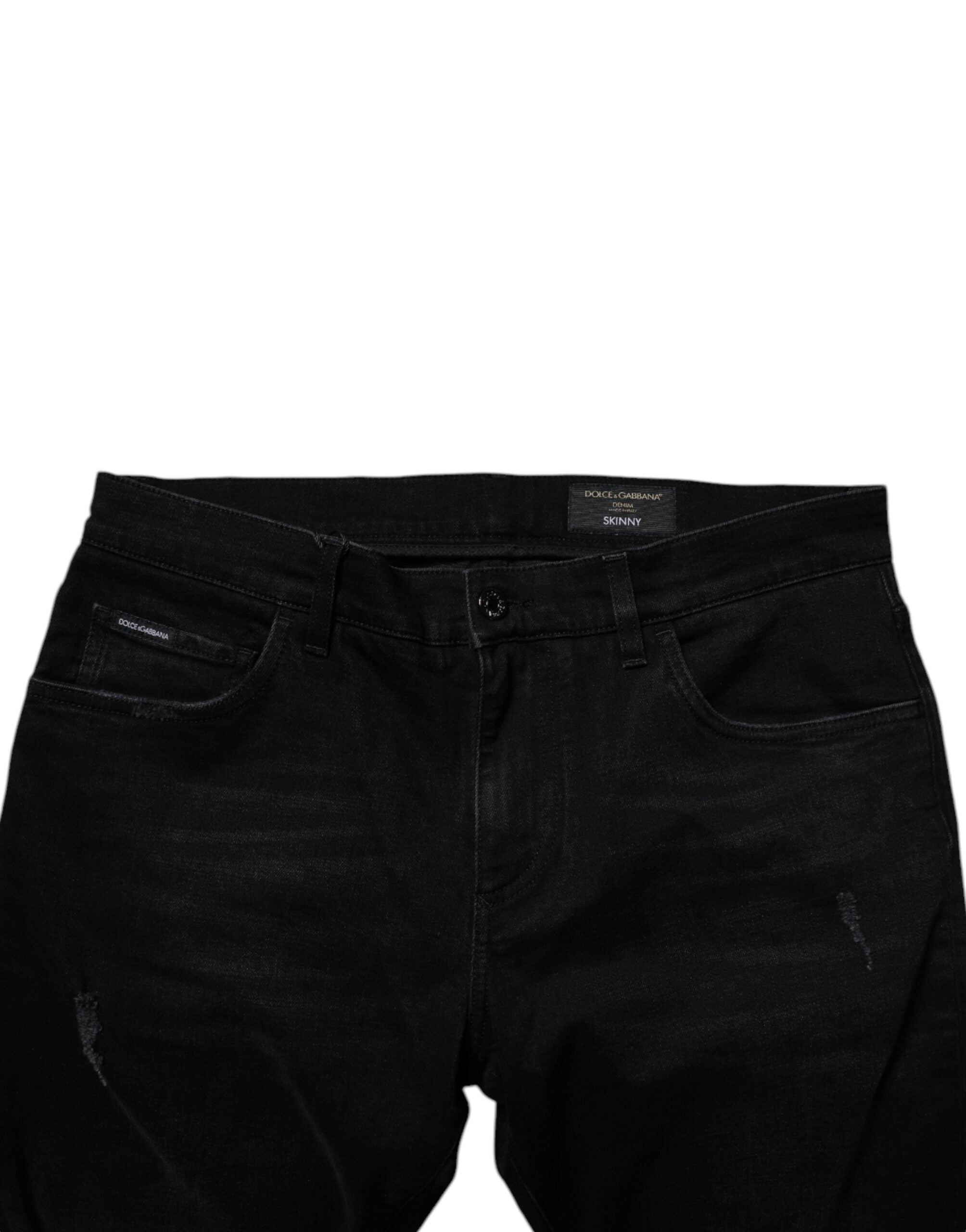 Blugi skinny Dolce & Gabbana negri din bumbac, zdrențuiți, pentru bărbați