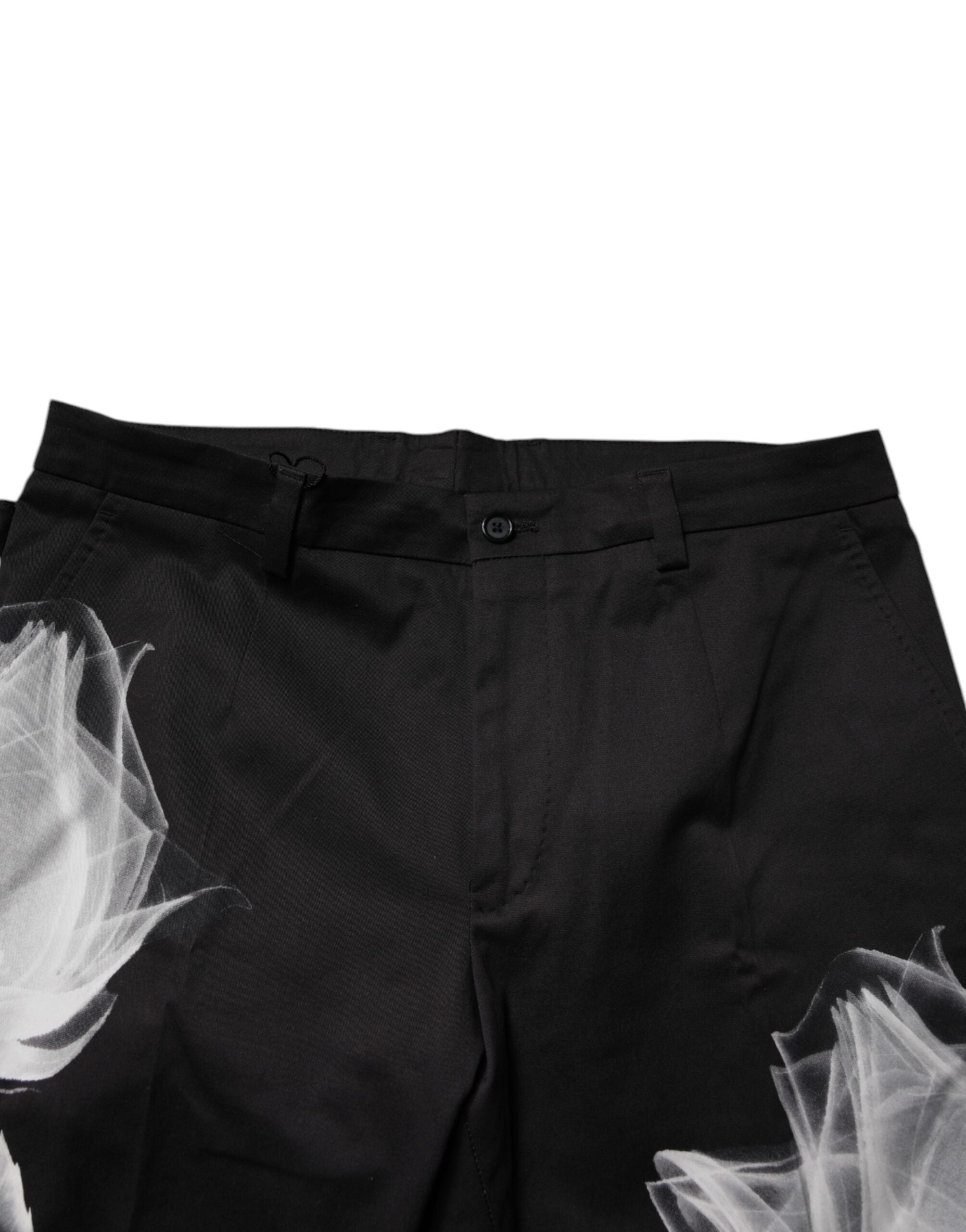 Pantaloni eleganți skinny negri cu imprimeu floral din bumbac Dolce & Gabbana