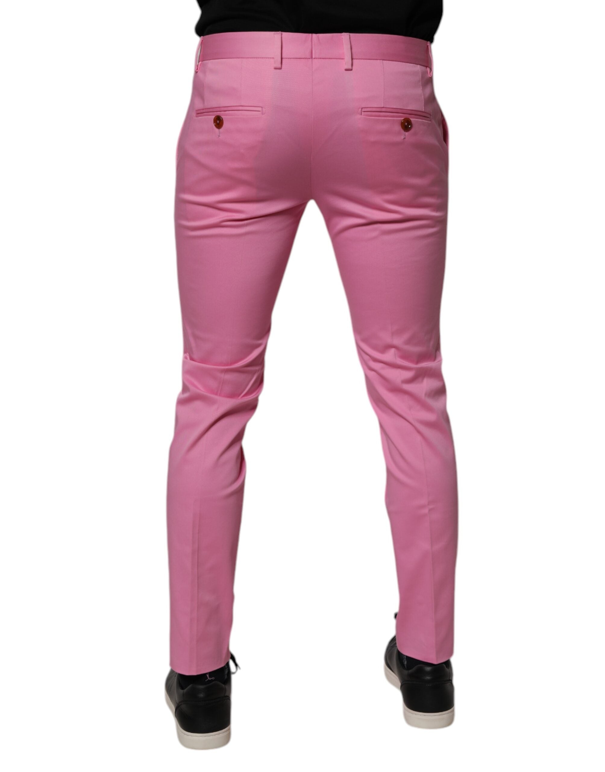 Dolce & Gabbana Pantaloni eleganți roz din bumbac, croială slim fit pentru bărbați