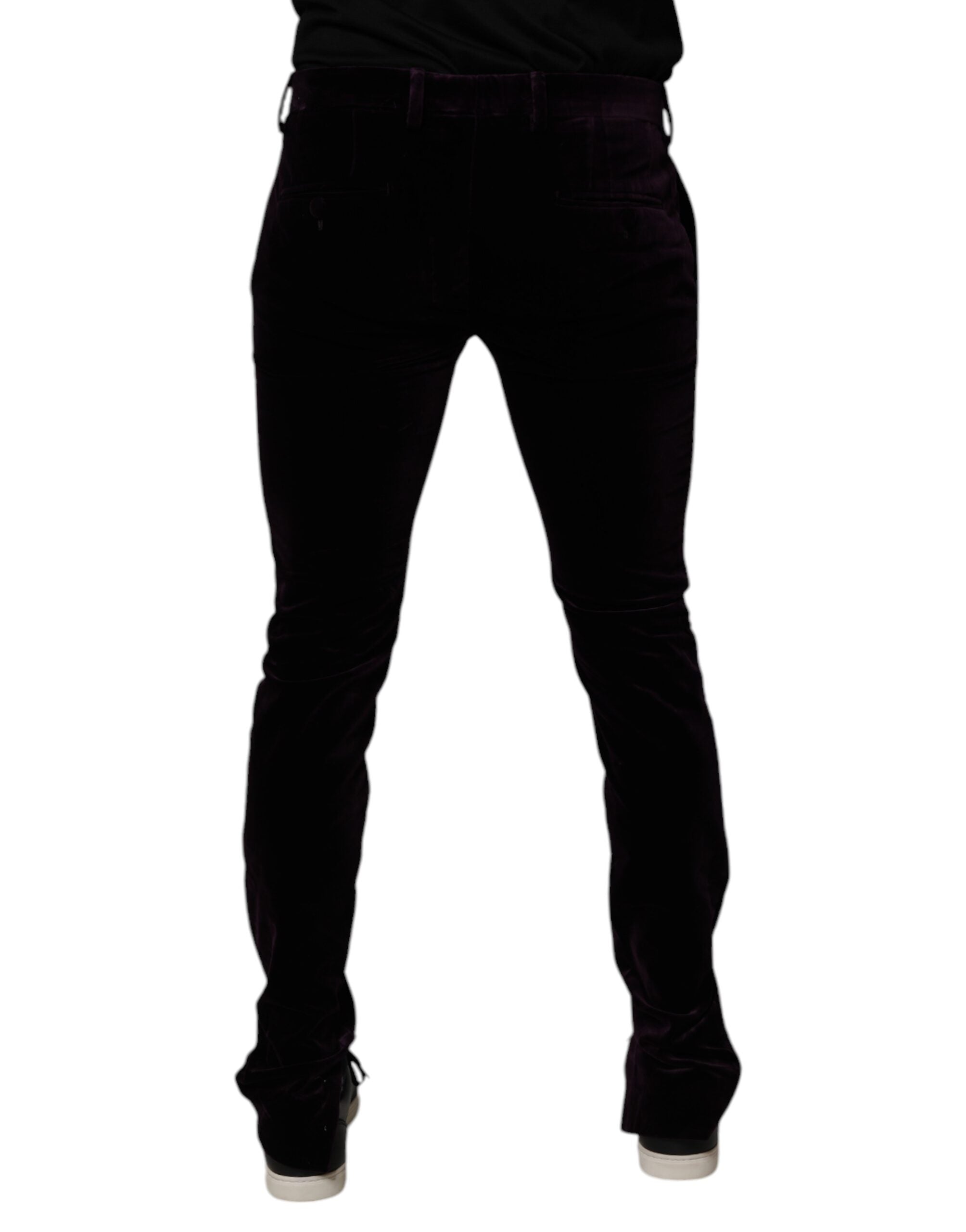 Dolce & Gabbana Pantaloni eleganți din catifea violetă din bumbac pentru bărbați