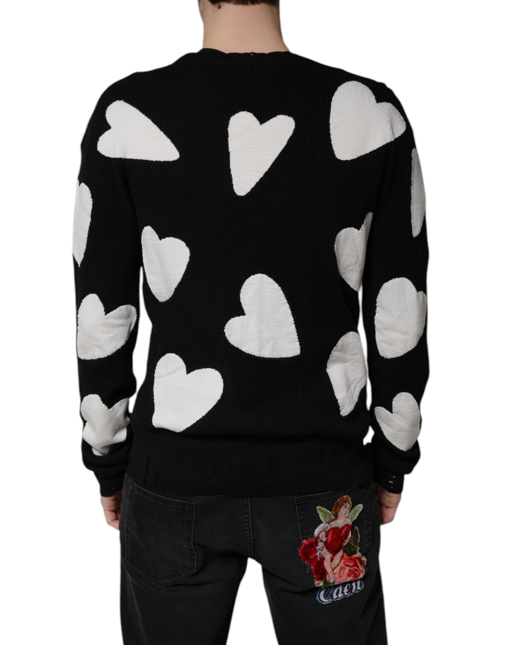 Pulover Dolce & Gabbana Black Hearts din mătase cu guler rotund