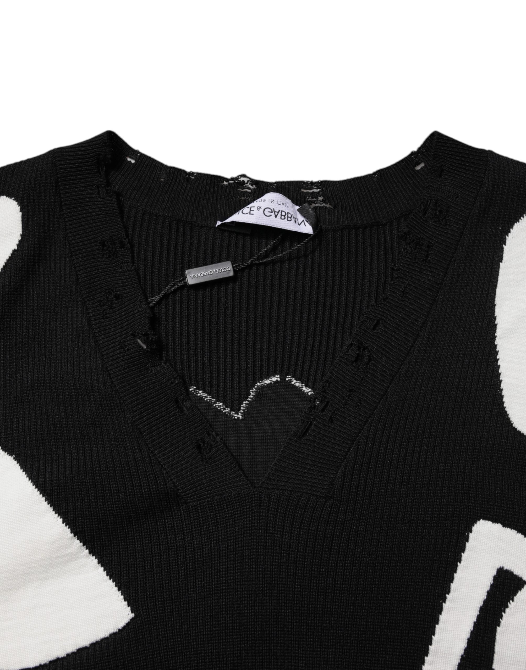 Pulover Dolce & Gabbana Black Hearts din mătase cu guler rotund