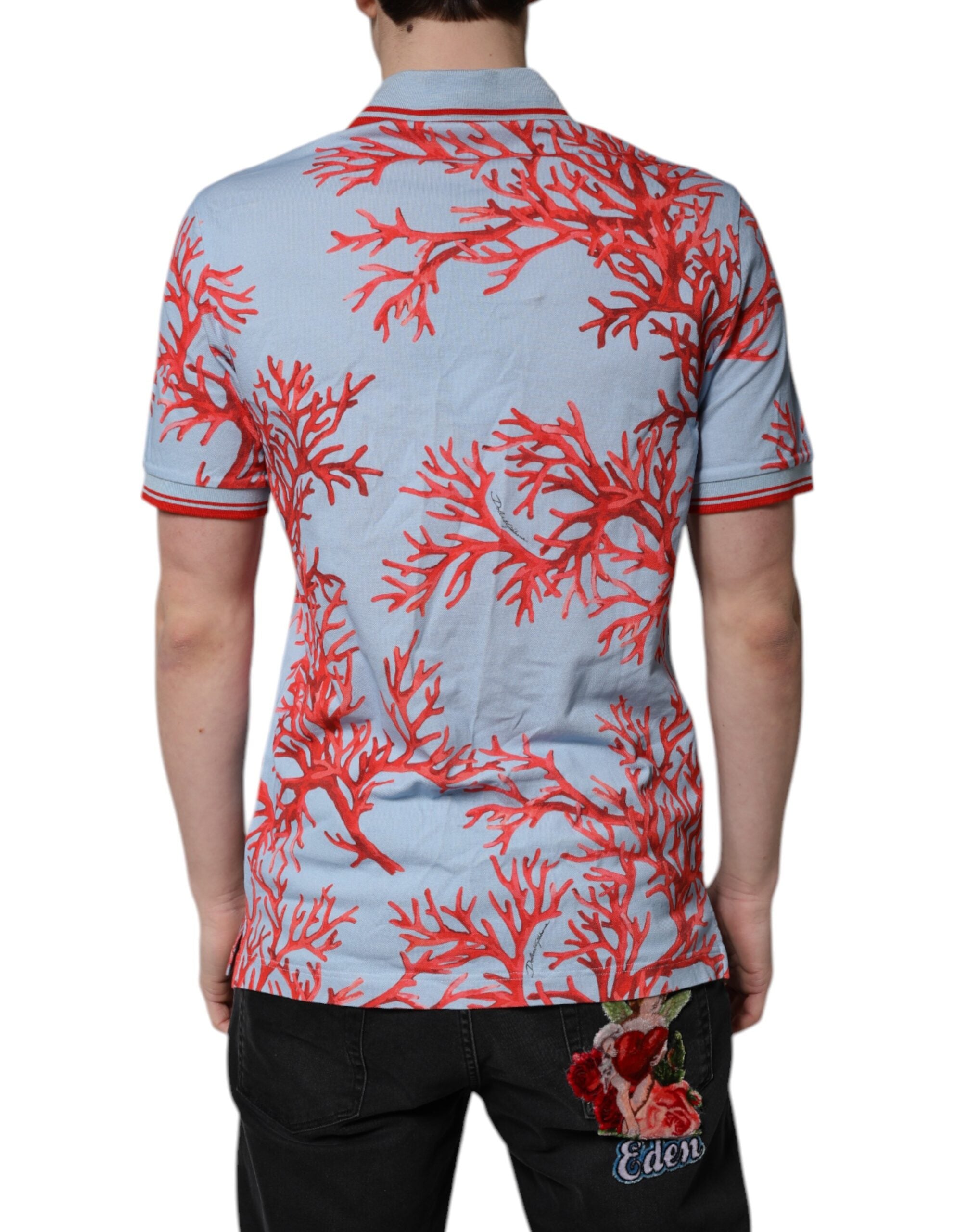 Dolce & Gabbana – Poloshirt aus Baumwolle in Hellblau und Korallenrot