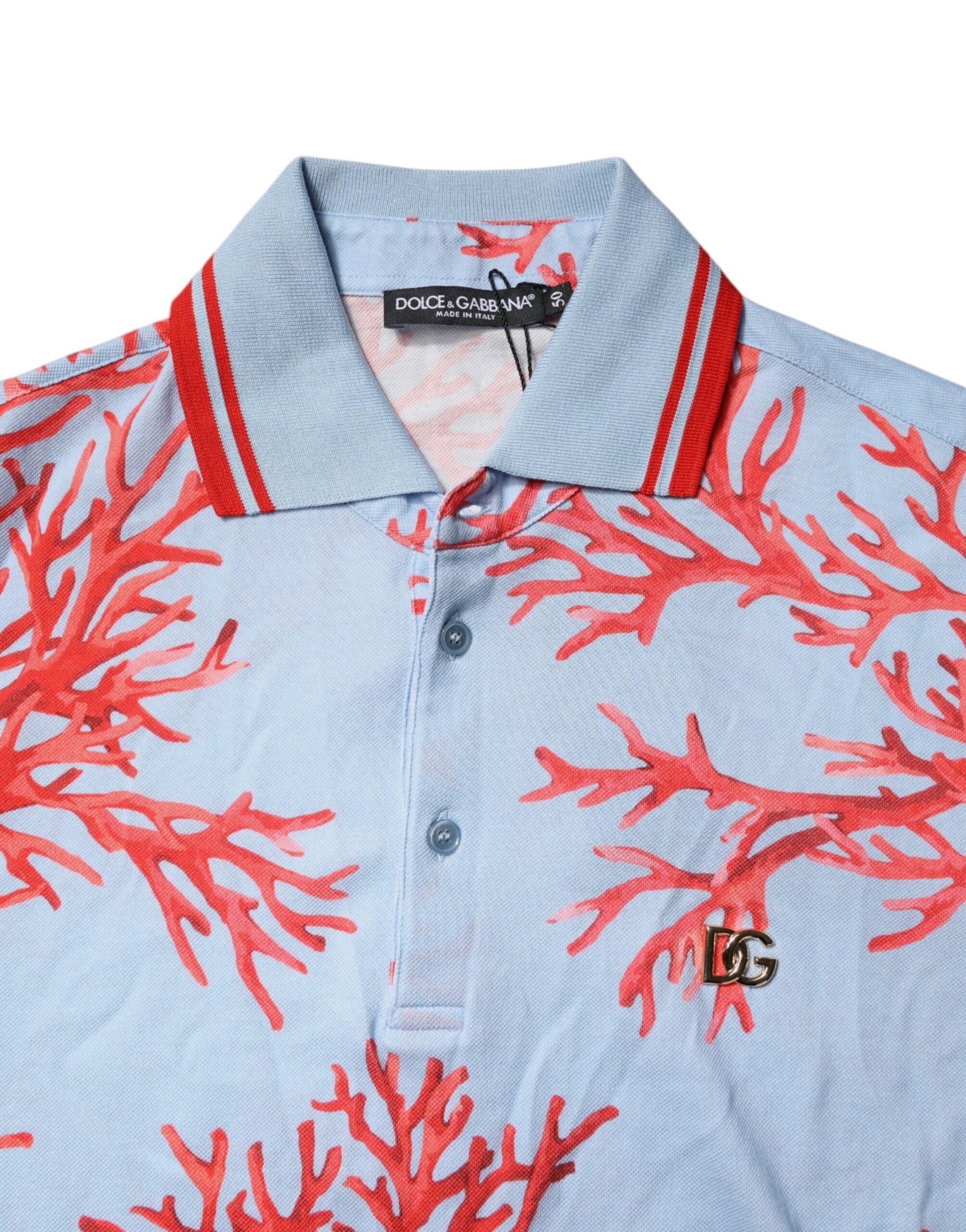 Dolce & Gabbana – Poloshirt aus Baumwolle in Hellblau und Korallenrot