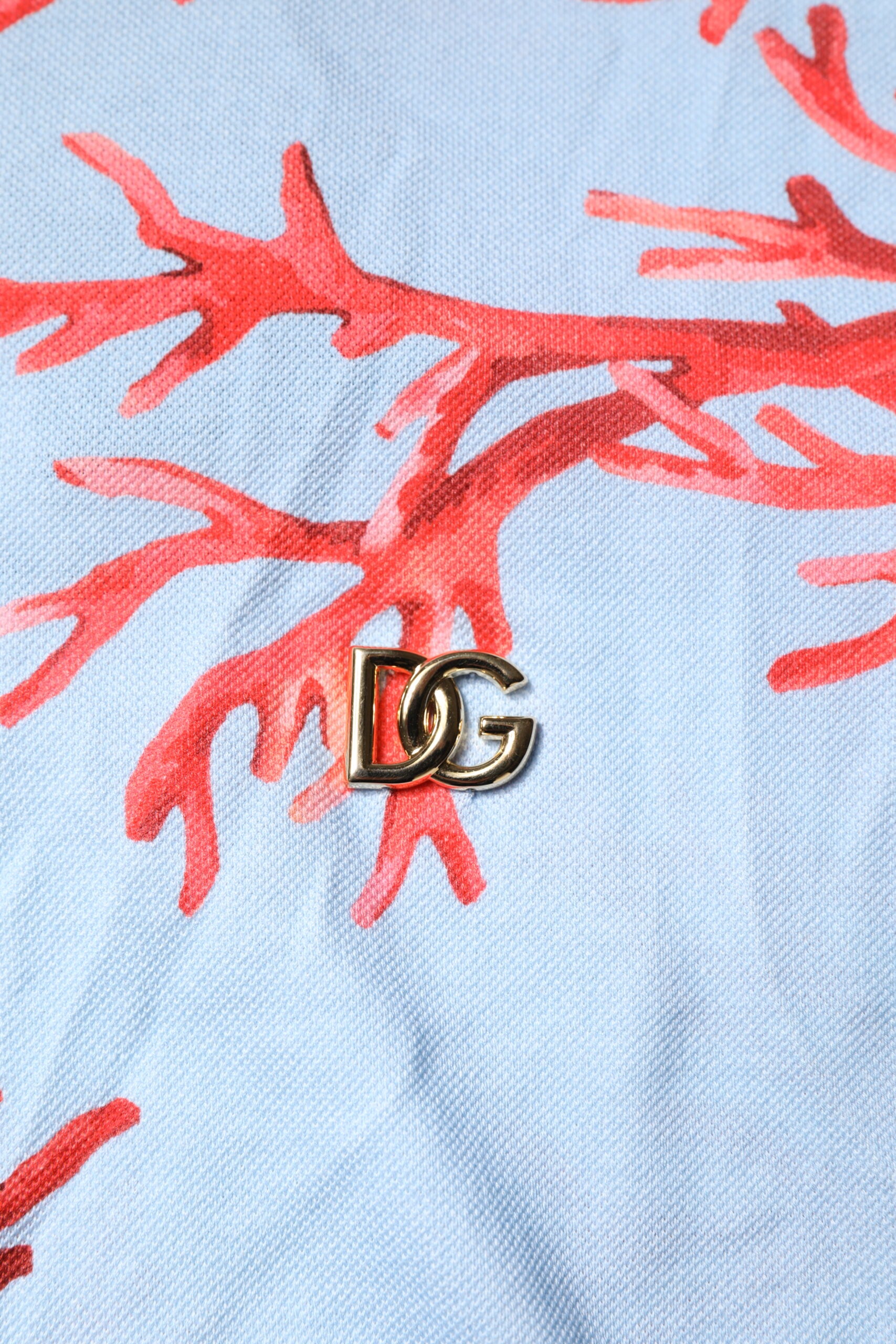 Dolce & Gabbana – Poloshirt aus Baumwolle in Hellblau und Korallenrot