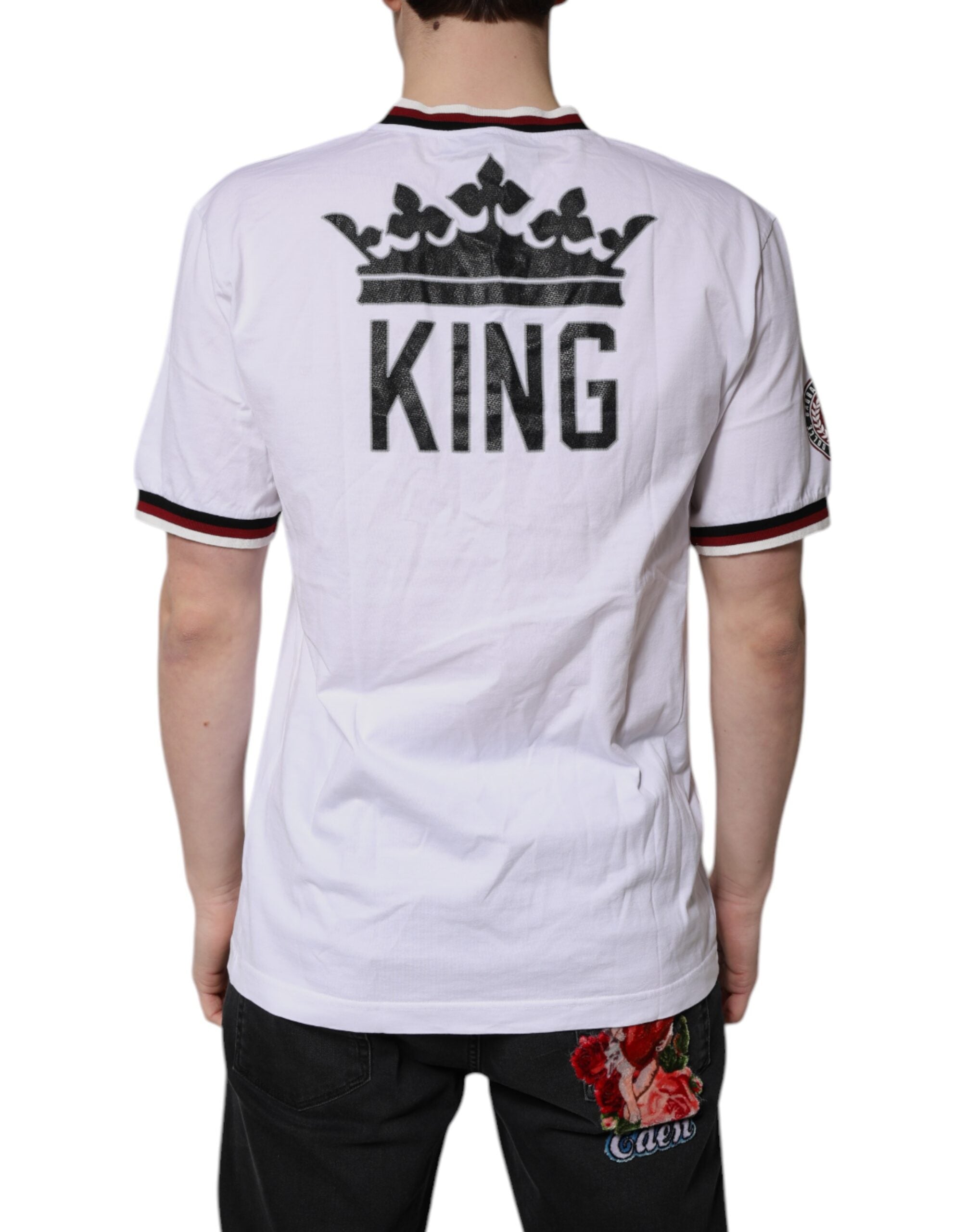 Dolce & Gabbana – Weißes T-Shirt mit V-Ausschnitt und „King Crown“ von #DGMillennials