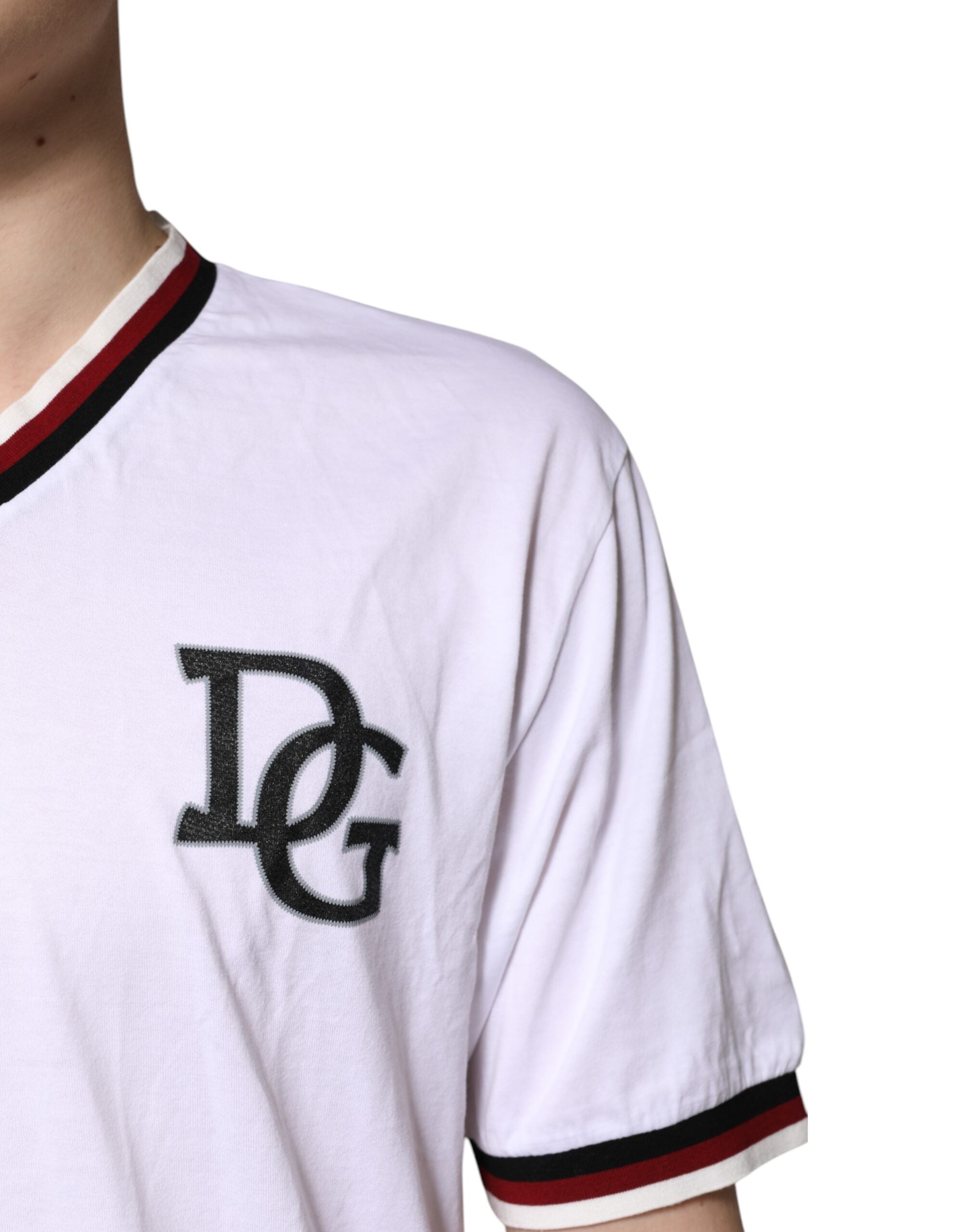 Dolce & Gabbana – Weißes T-Shirt mit V-Ausschnitt und „King Crown“ von #DGMillennials