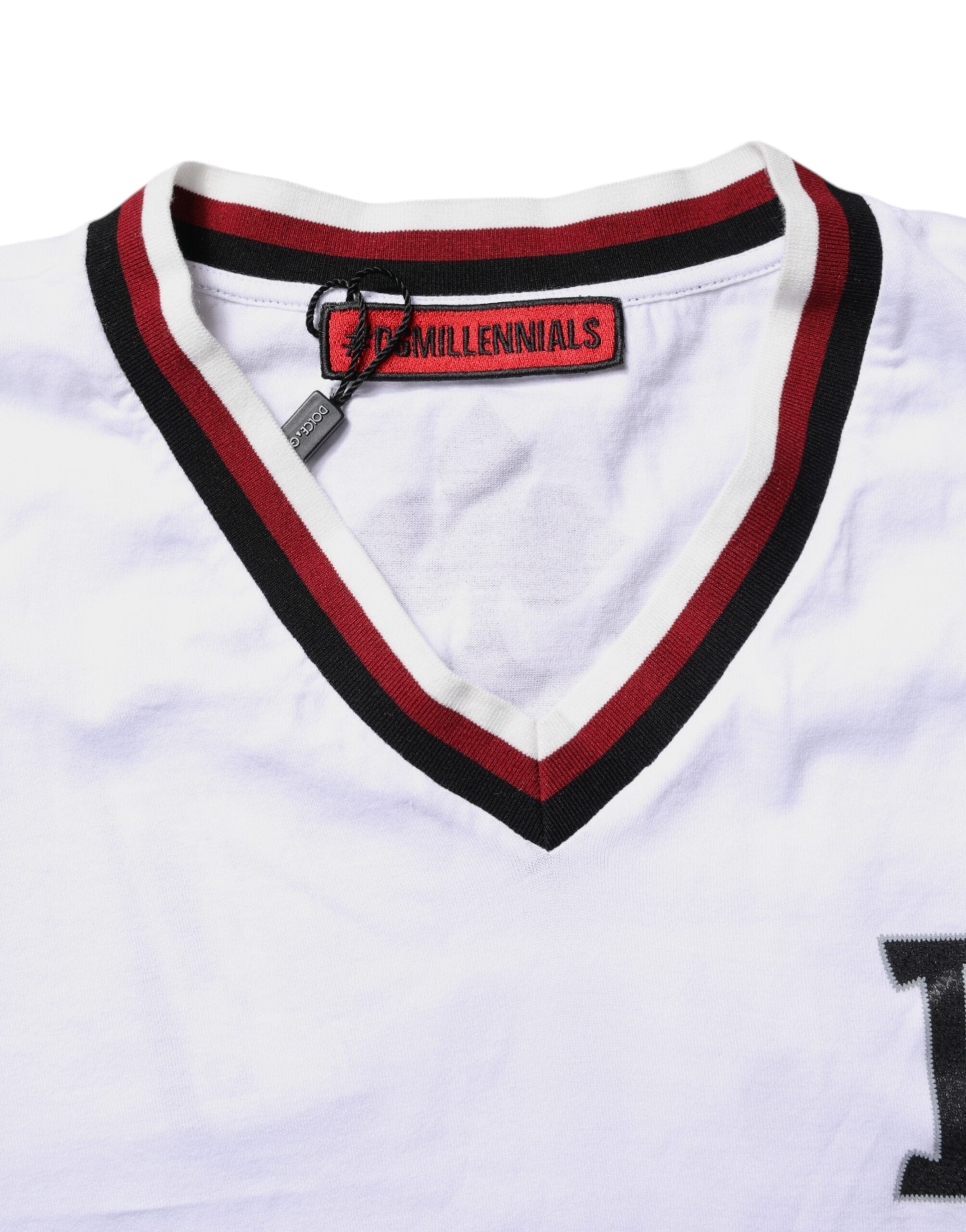 Dolce & Gabbana – Weißes T-Shirt mit V-Ausschnitt und „King Crown“ von #DGMillennials