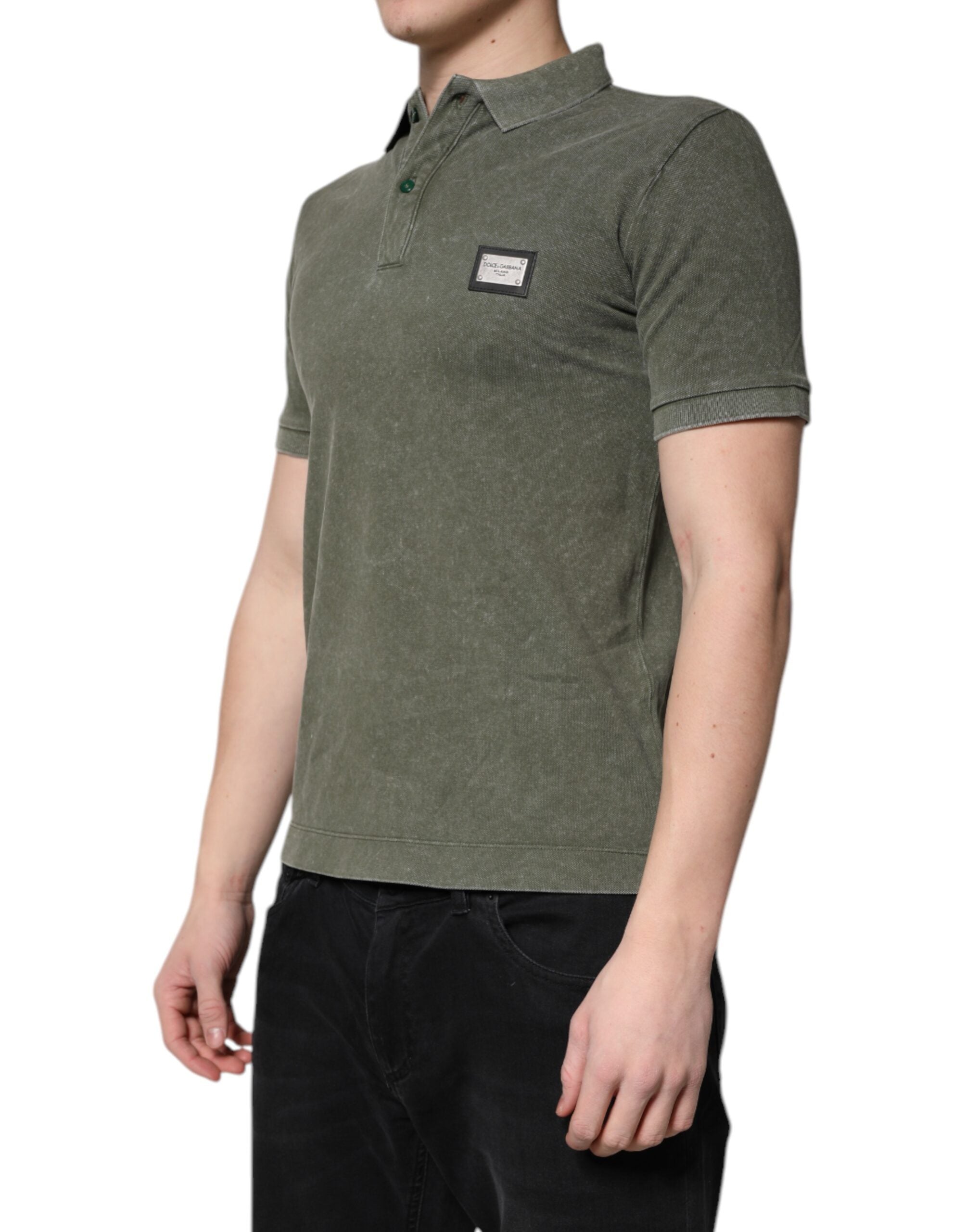 Dolce & Gabbana – Poloshirt aus Baumwolle mit Logo-Schild in Armeegrün
