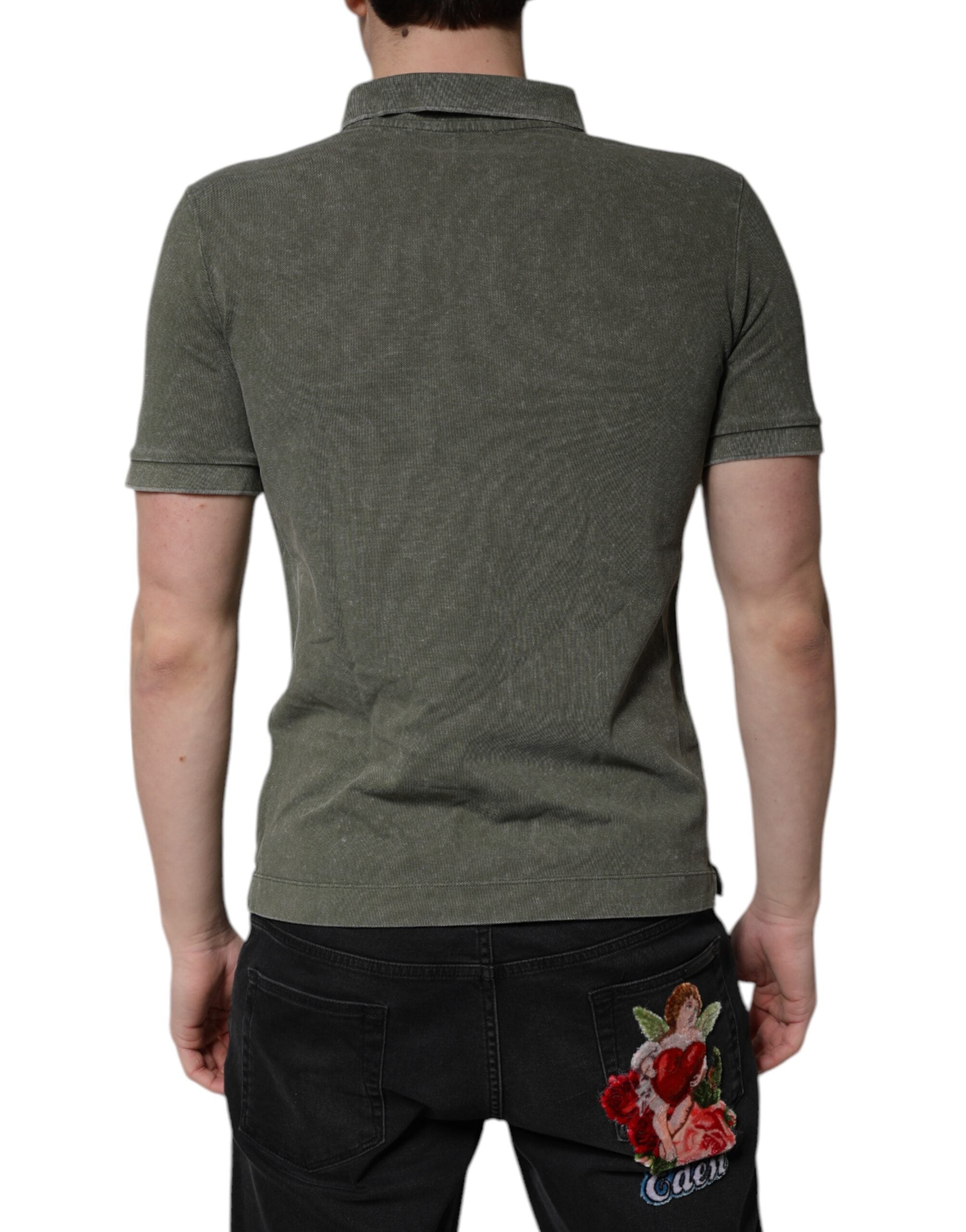 Dolce & Gabbana – Poloshirt aus Baumwolle mit Logo-Schild in Armeegrün