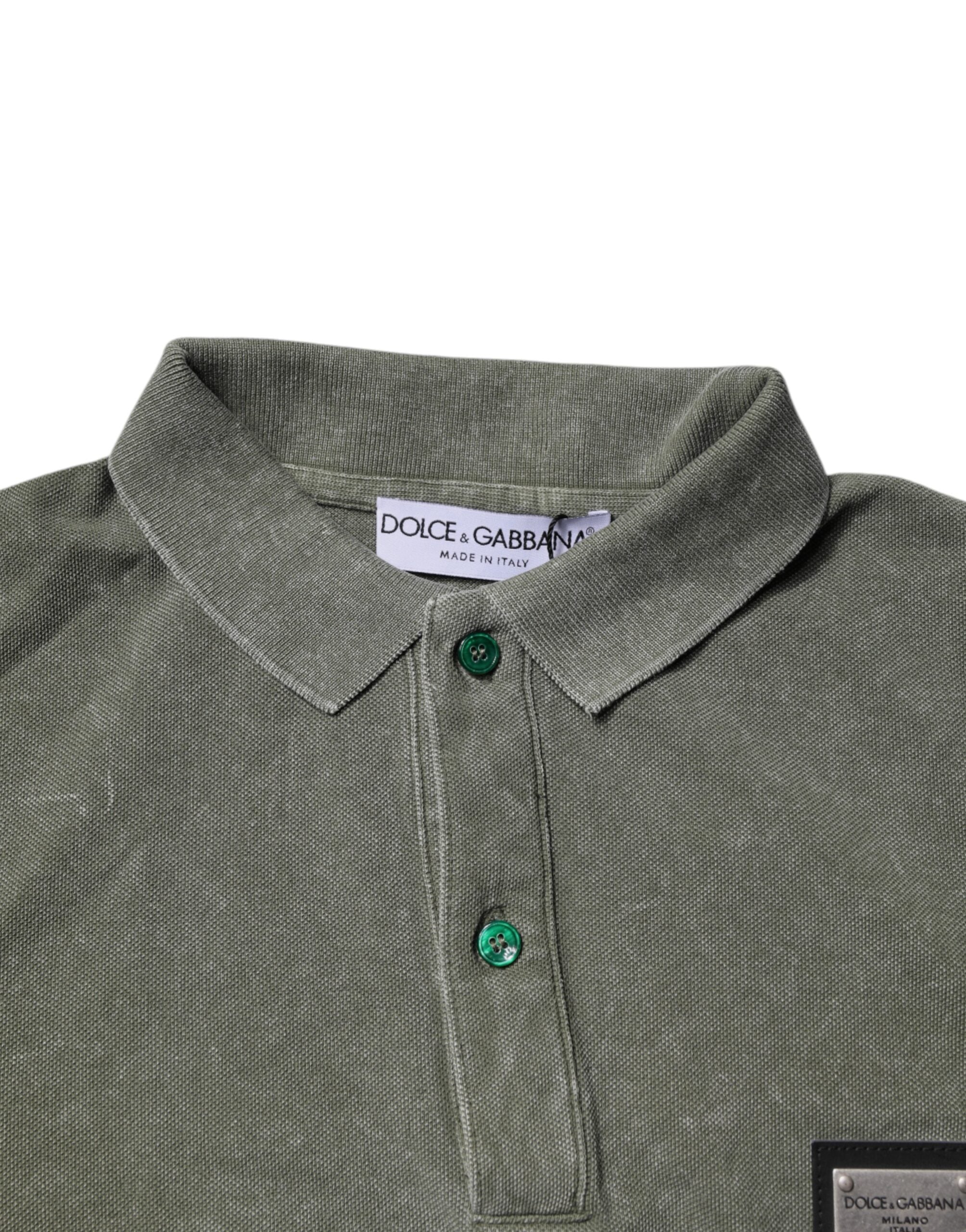Dolce & Gabbana – Poloshirt aus Baumwolle mit Logo-Schild in Armeegrün