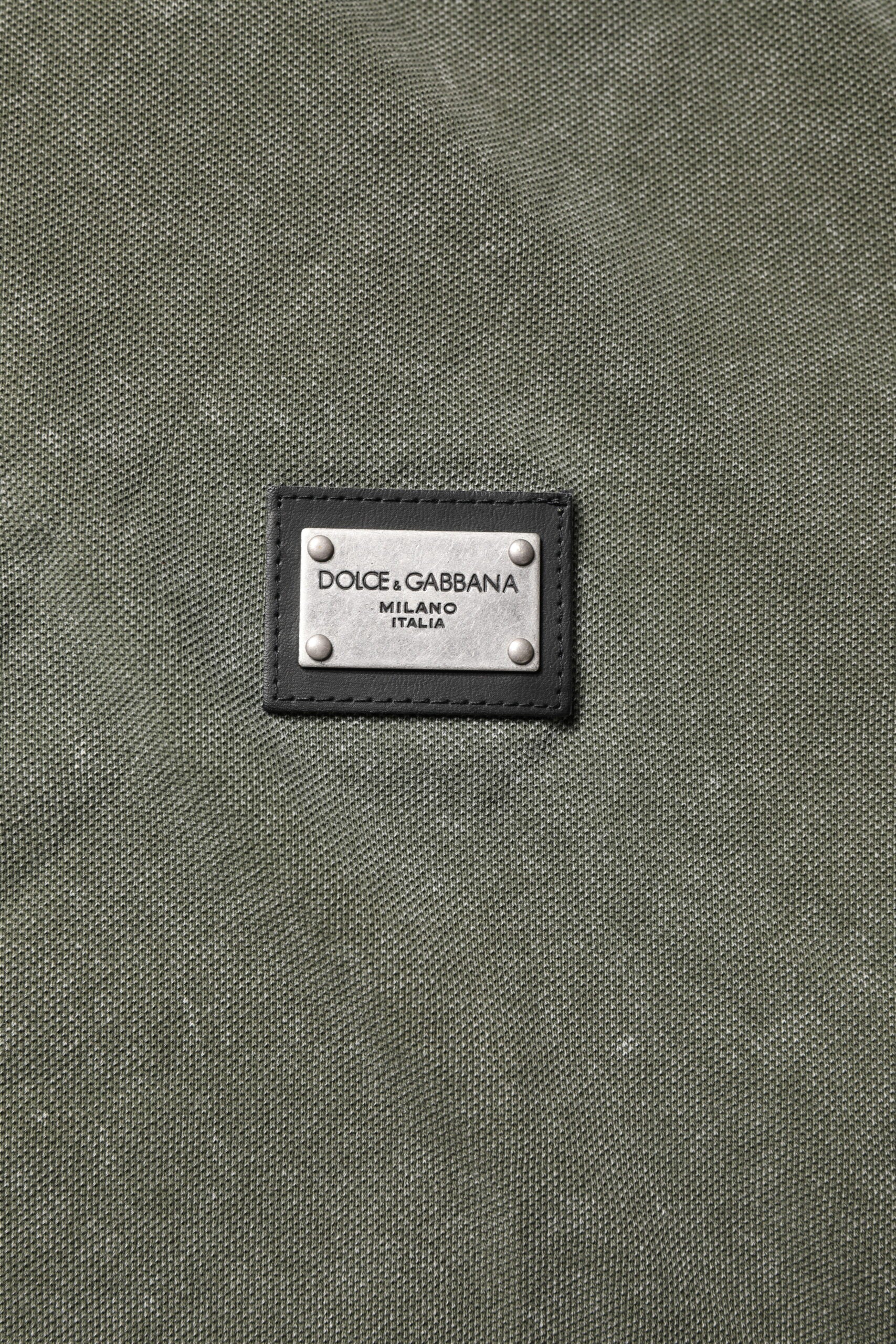 Dolce & Gabbana – Poloshirt aus Baumwolle mit Logo-Schild in Armeegrün