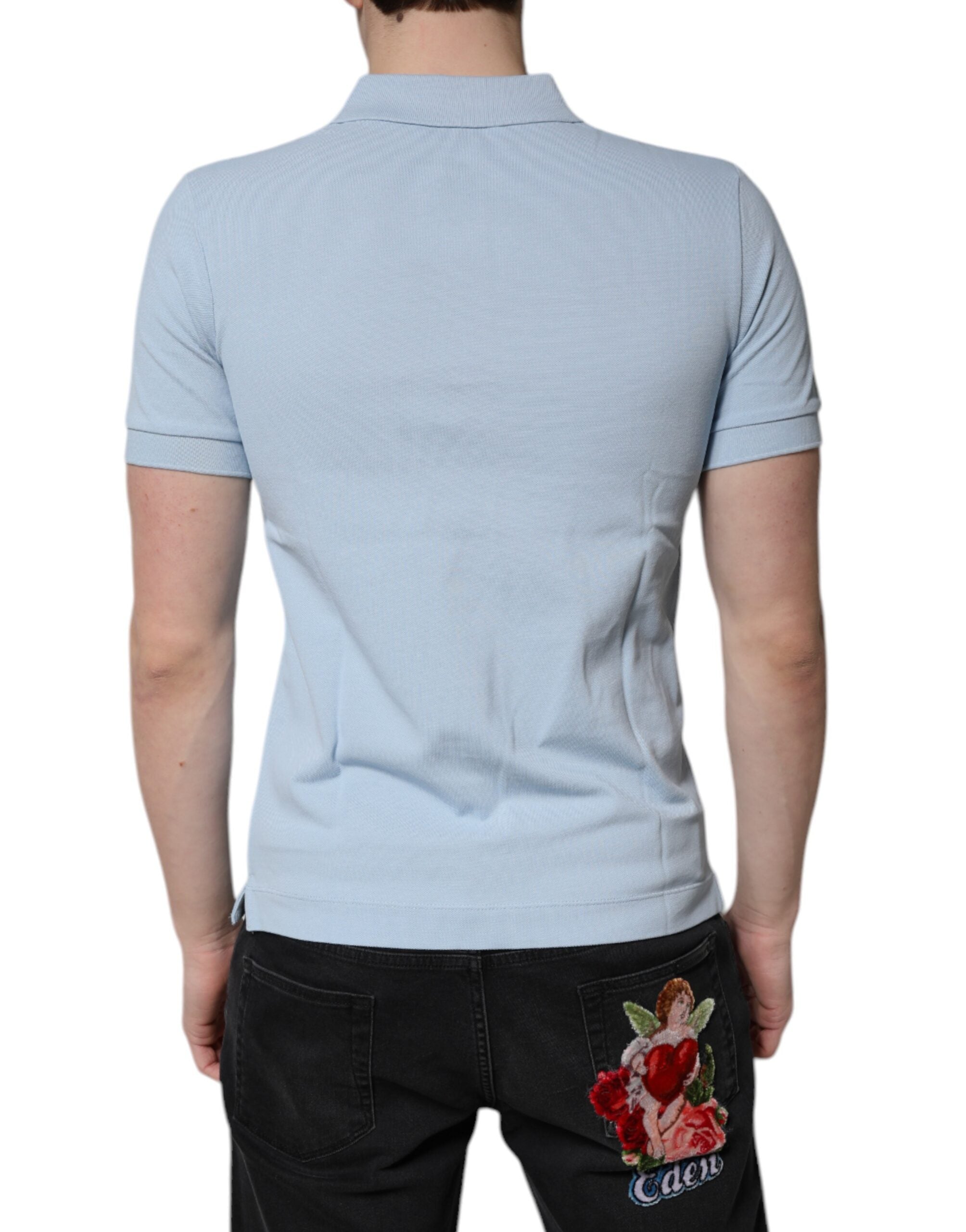 Dolce & Gabbana – Himmelblaues Poloshirt aus Baumwolle mit Kronenkragen