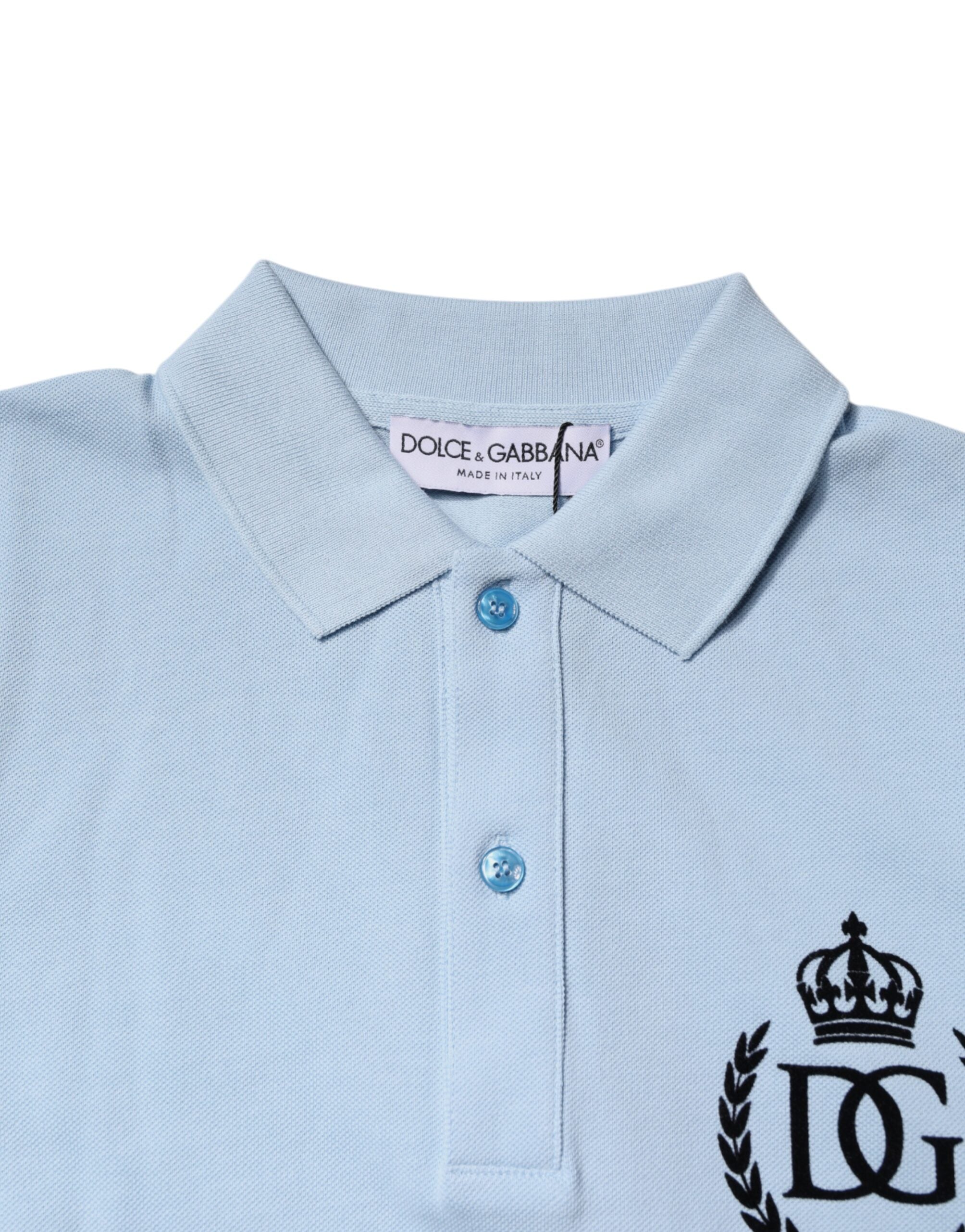 Dolce & Gabbana – Himmelblaues Poloshirt aus Baumwolle mit Kronenkragen