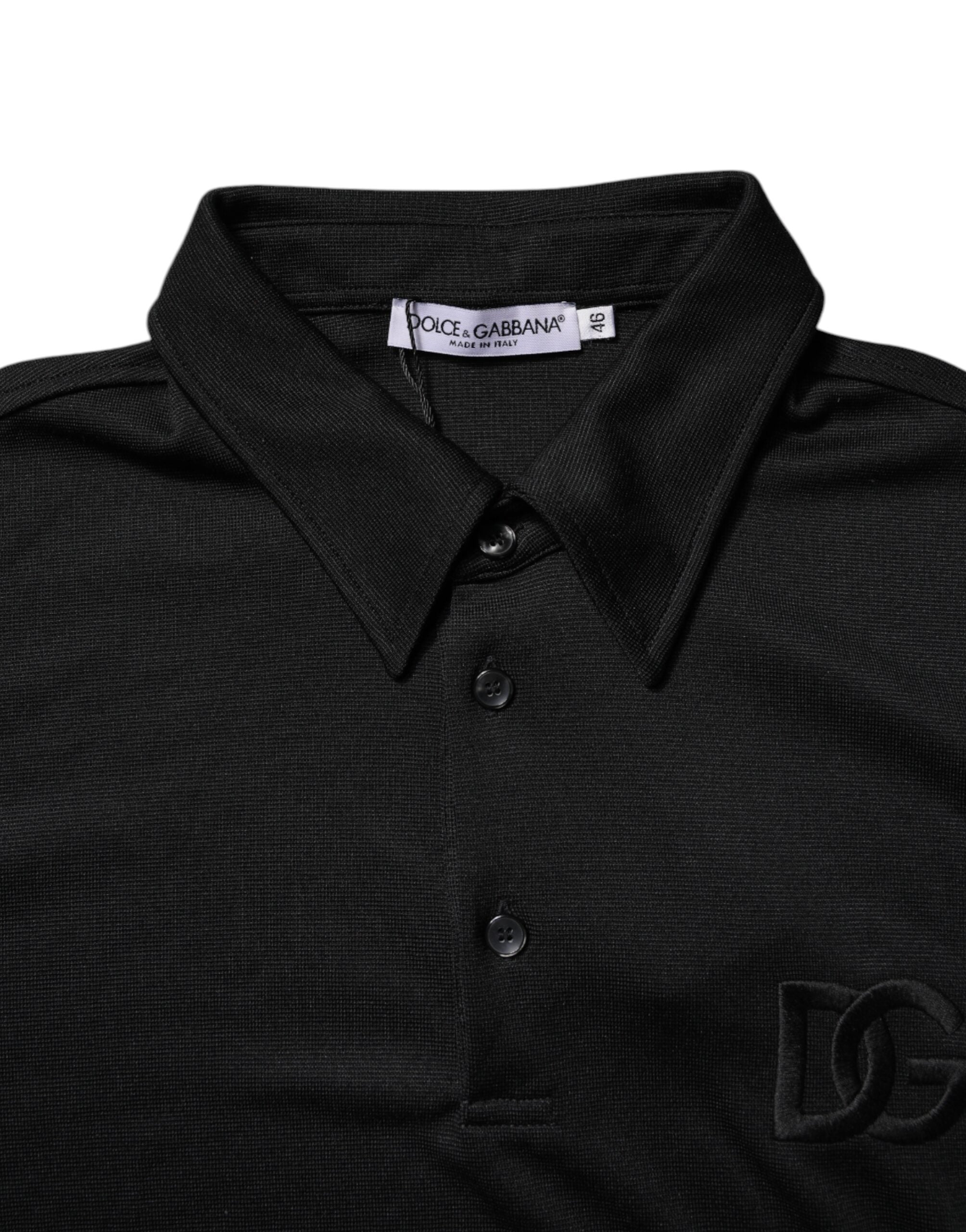 Dolce & Gabbana – Schwarzes Polo-T-Shirt aus Polyester mit DG-Logo und Kragen