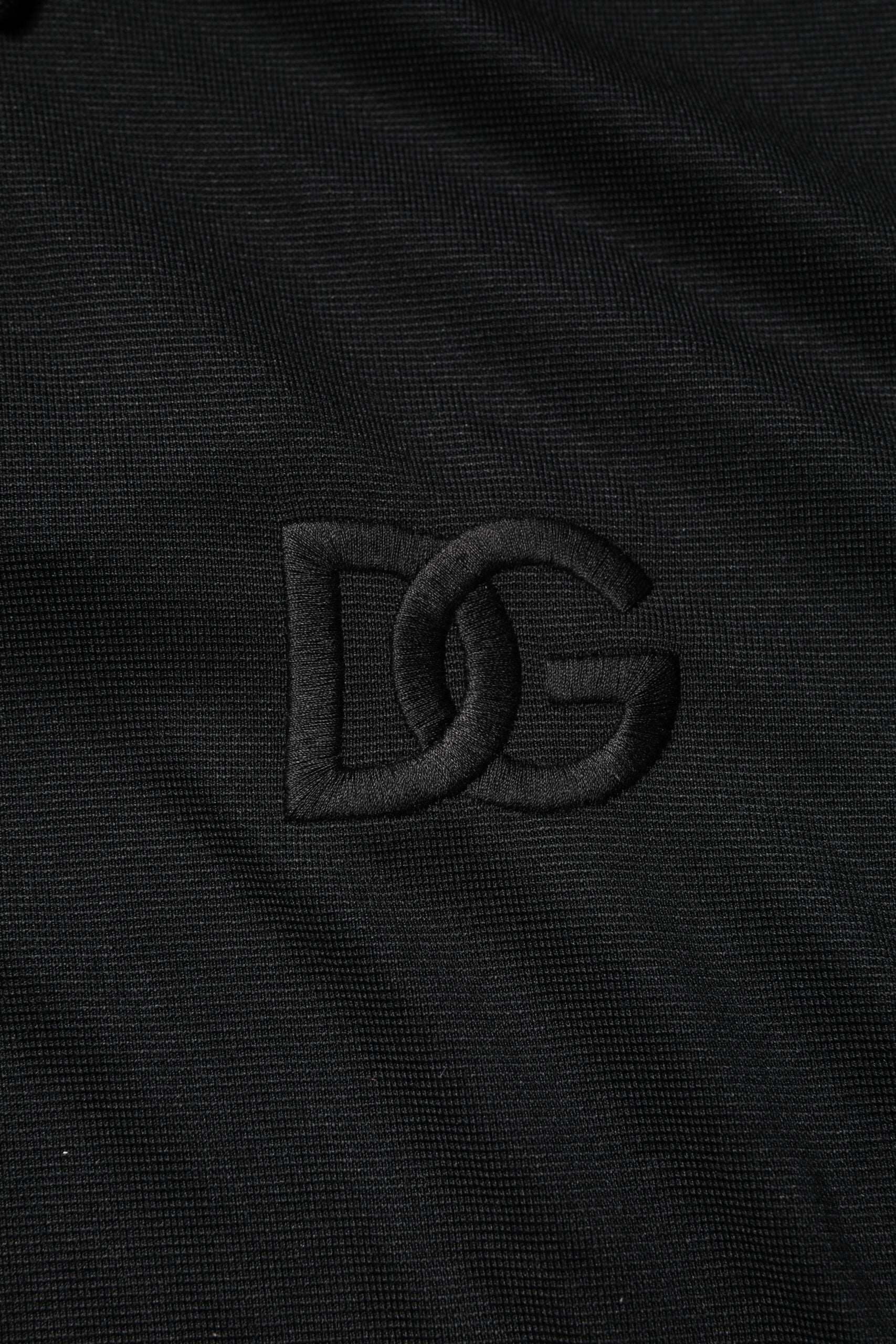 Dolce & Gabbana – Schwarzes Polo-T-Shirt aus Polyester mit DG-Logo und Kragen