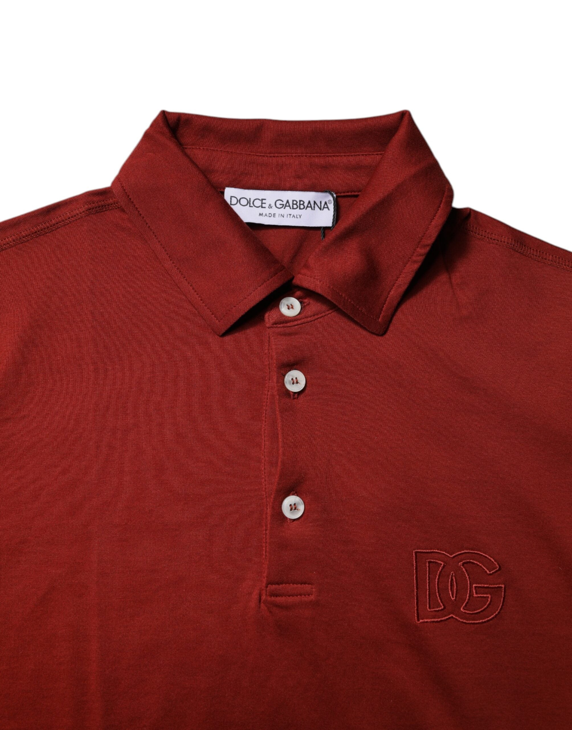 Dolce & Gabbana – Rotes Poloshirt aus Baumwolle mit DG-Logo und Kragen für Herren