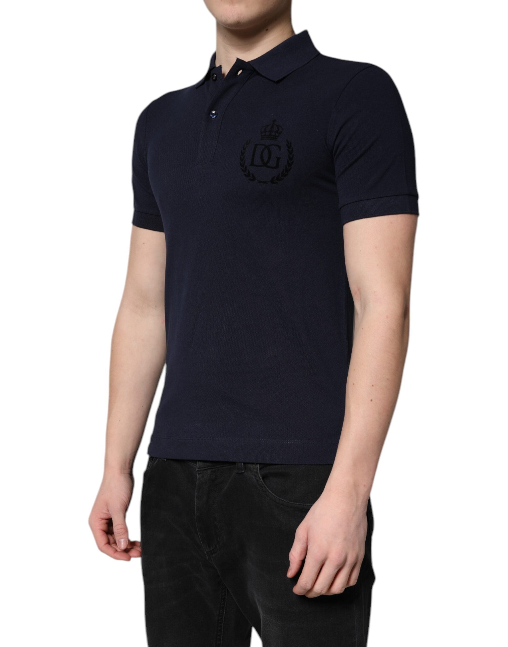 Dolce & Gabbana – Dunkelblaues Poloshirt aus Baumwolle mit Kronenkragen