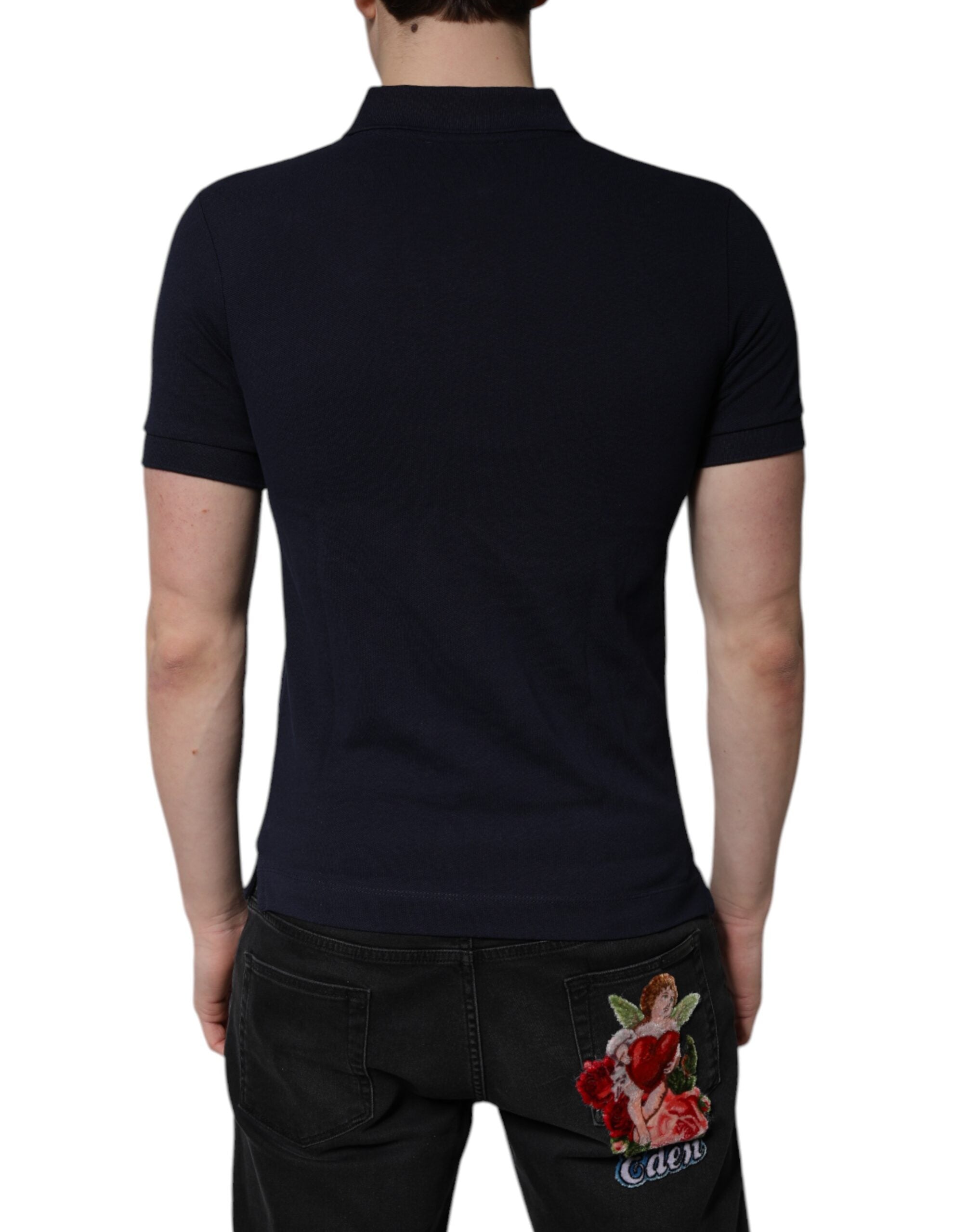 Dolce & Gabbana – Dunkelblaues Poloshirt aus Baumwolle mit Kronenkragen