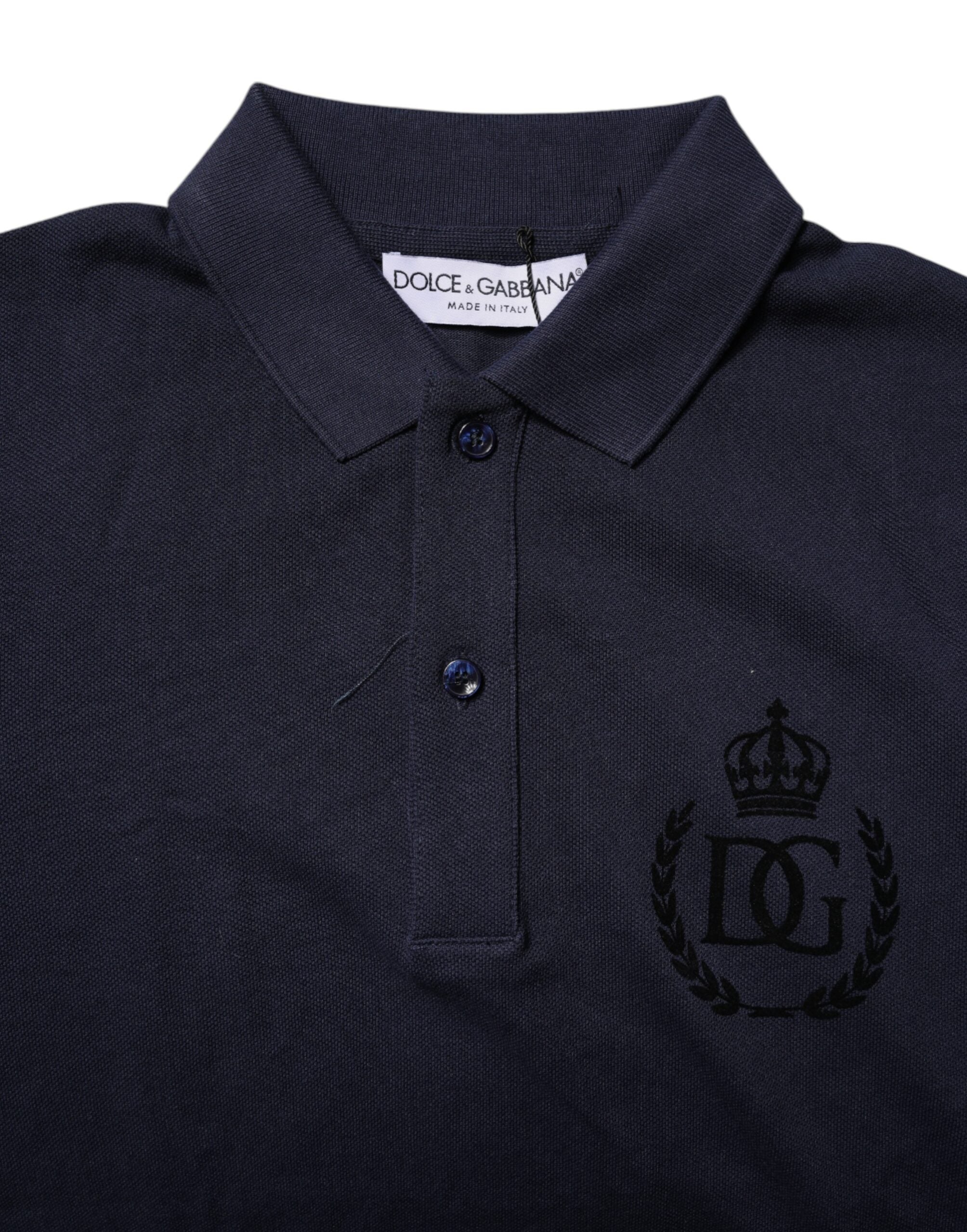 Dolce & Gabbana – Dunkelblaues Poloshirt aus Baumwolle mit Kronenkragen