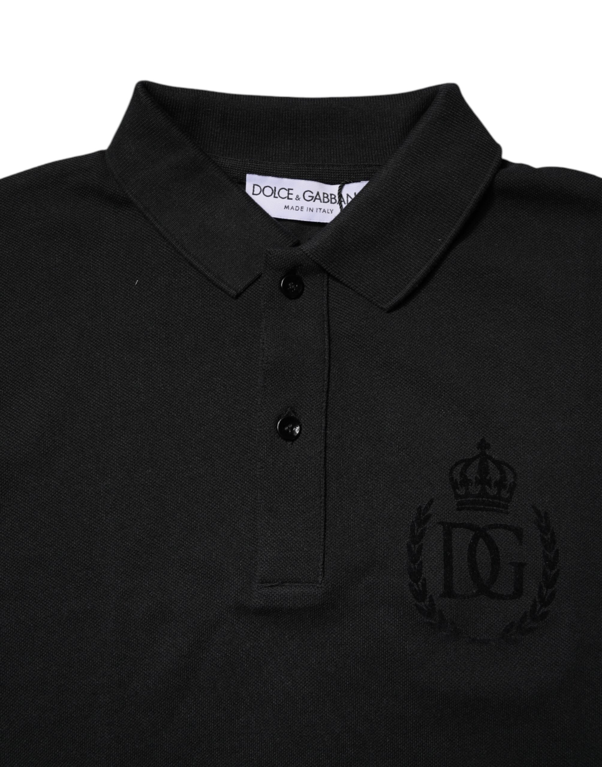 Dolce & Gabbana – Schwarzes Poloshirt aus Baumwolle mit DG-Logo und Kragen