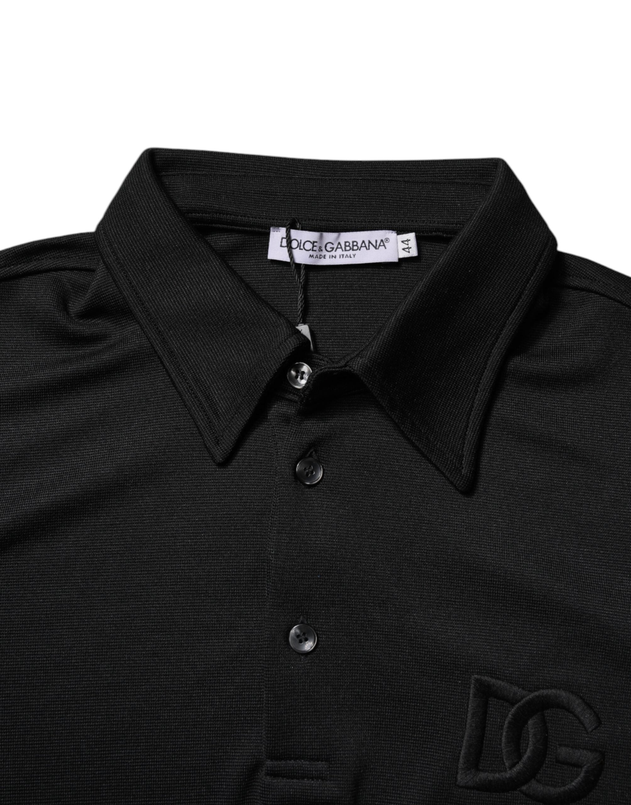 Dolce & Gabbana – Schwarzes Polo-T-Shirt aus Polyester mit DG-Logo und Kragen