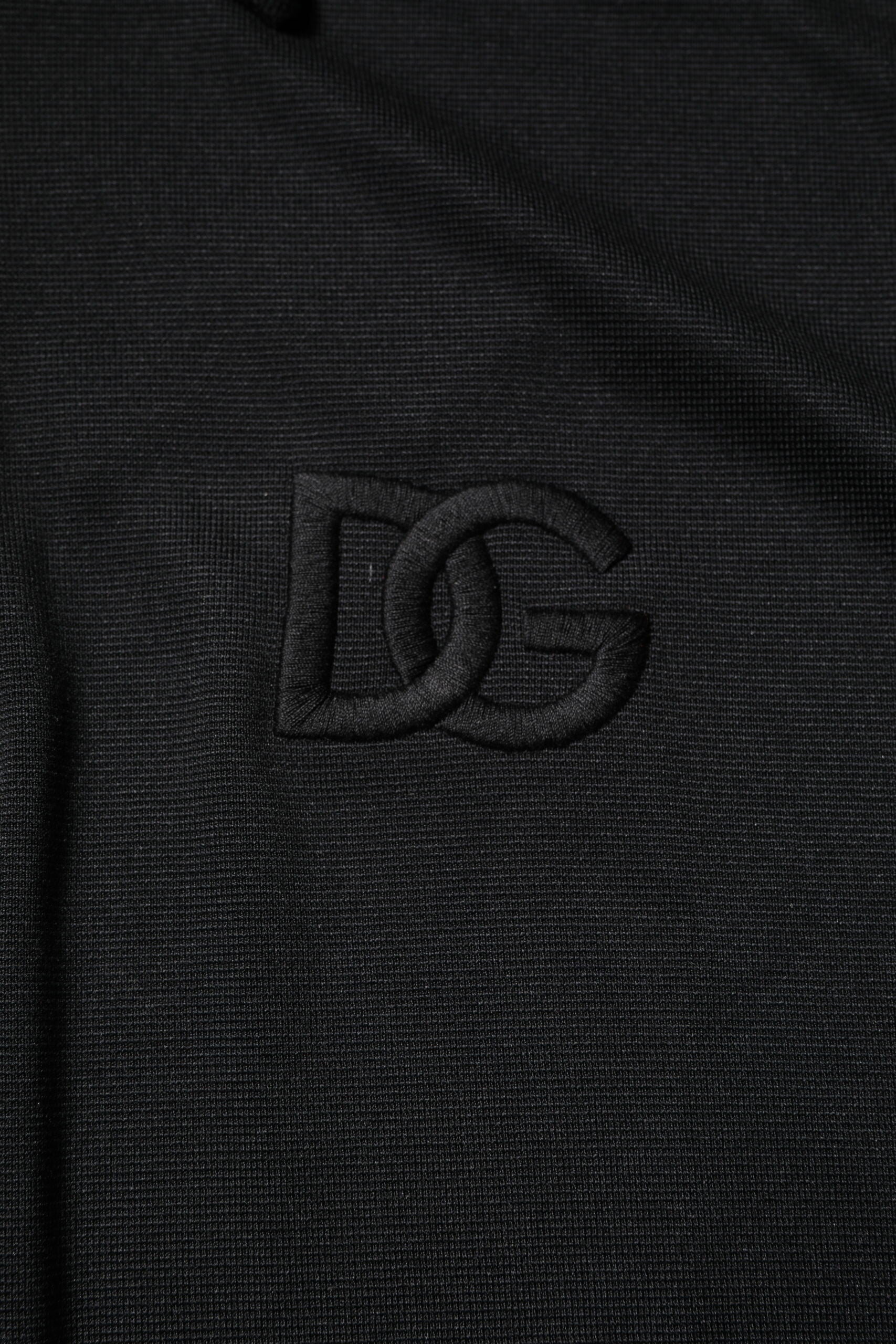 Dolce & Gabbana – Schwarzes Polo-T-Shirt aus Polyester mit DG-Logo und Kragen