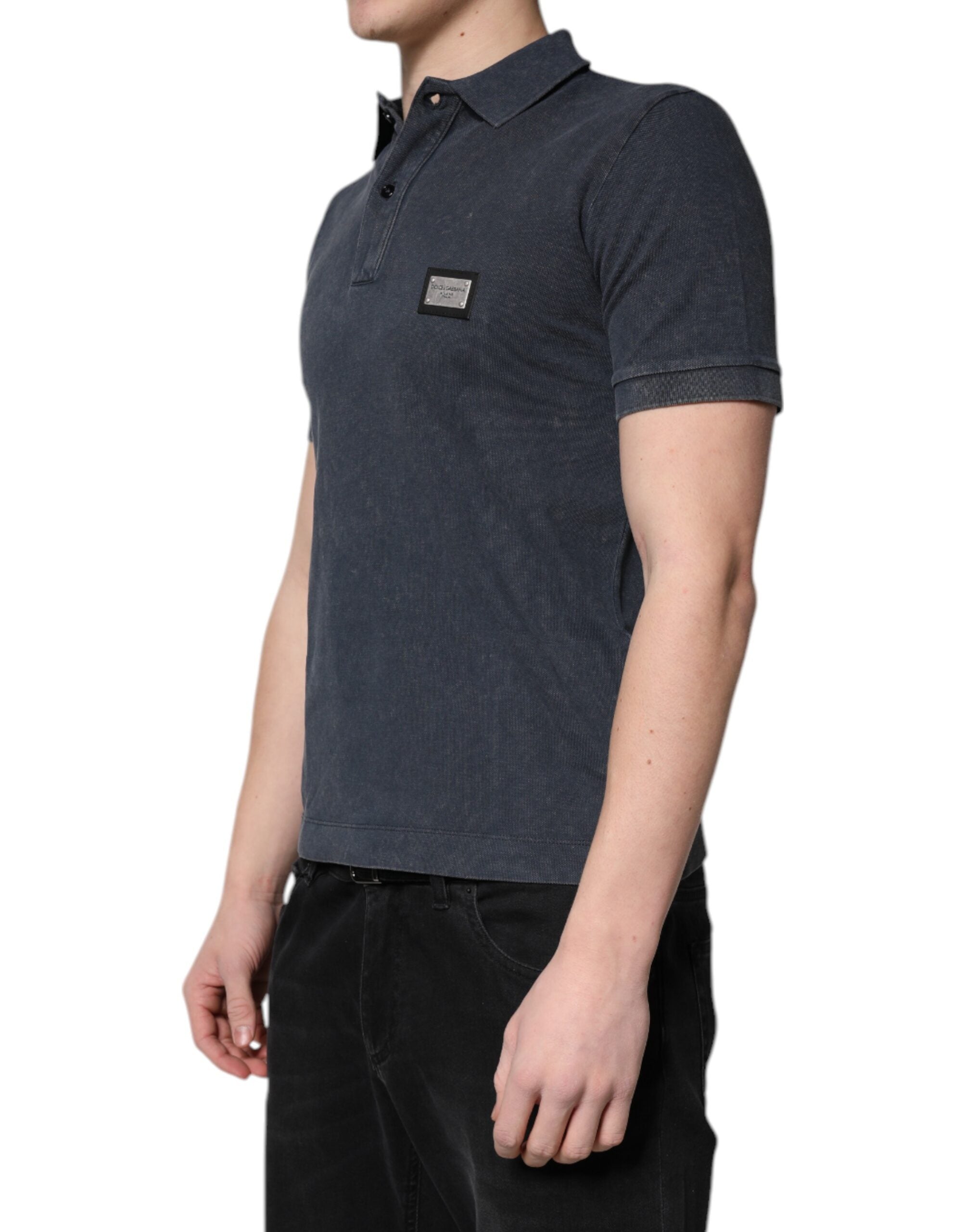 Dolce & Gabbana Dunkelblaues Poloshirt aus Baumwolle mit Logo-Plakette für Herren