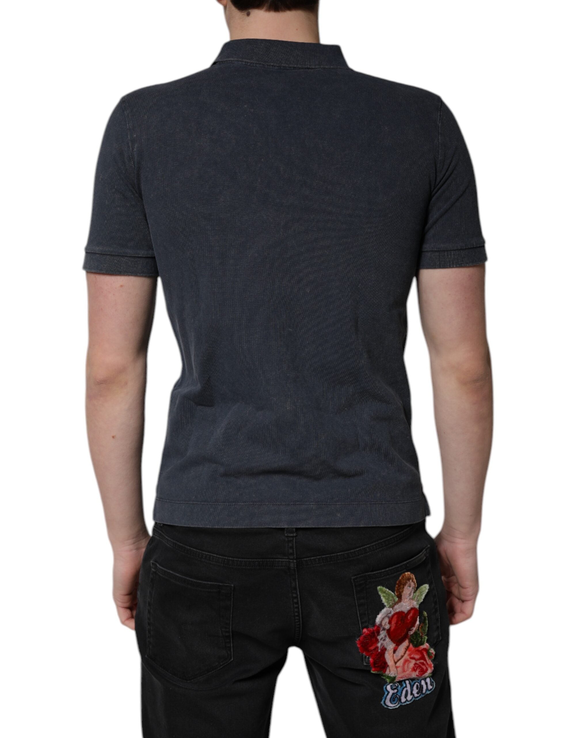 Dolce & Gabbana Dunkelblaues Poloshirt aus Baumwolle mit Logo-Plakette für Herren
