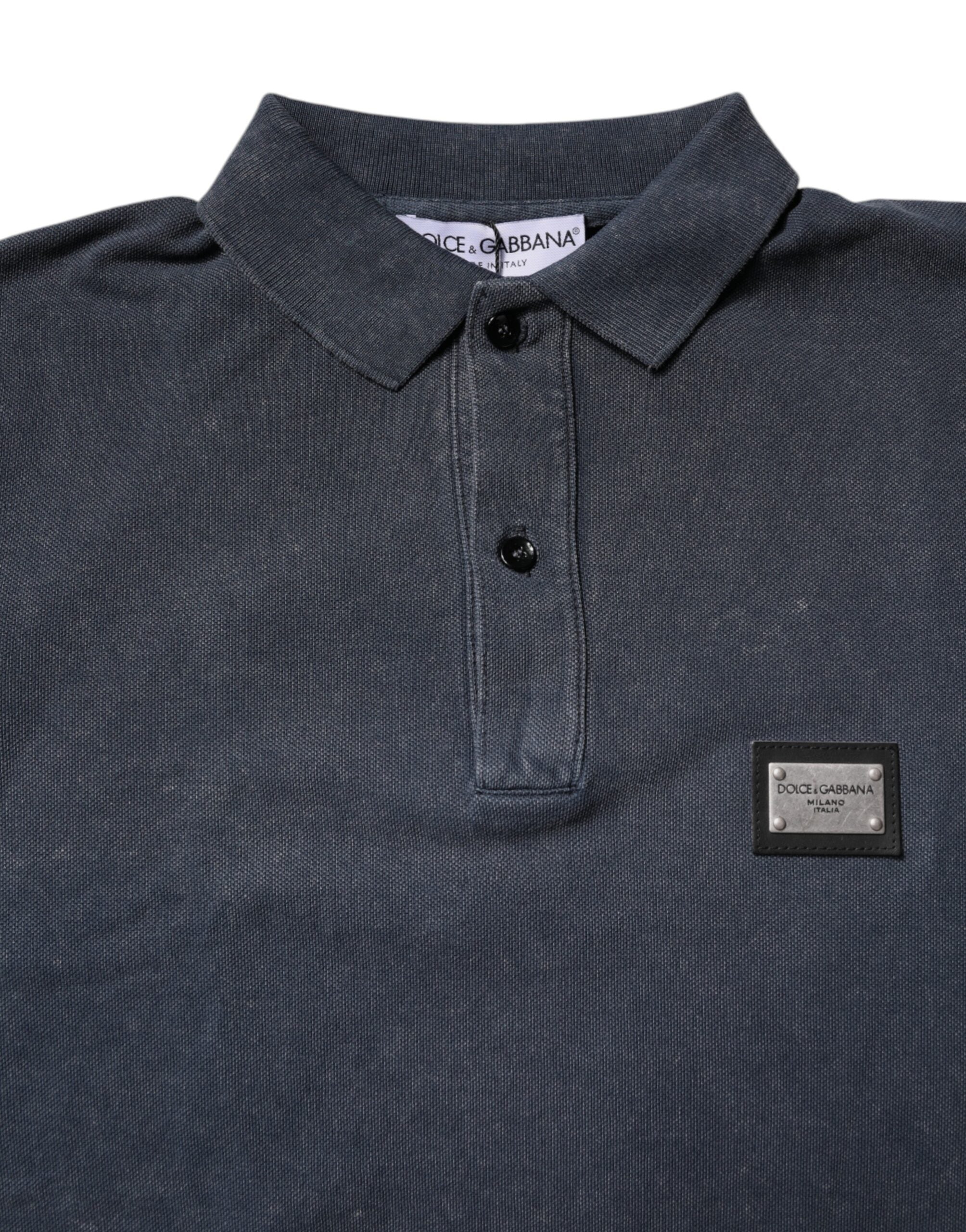 Dolce & Gabbana Dunkelblaues Poloshirt aus Baumwolle mit Logo-Plakette für Herren