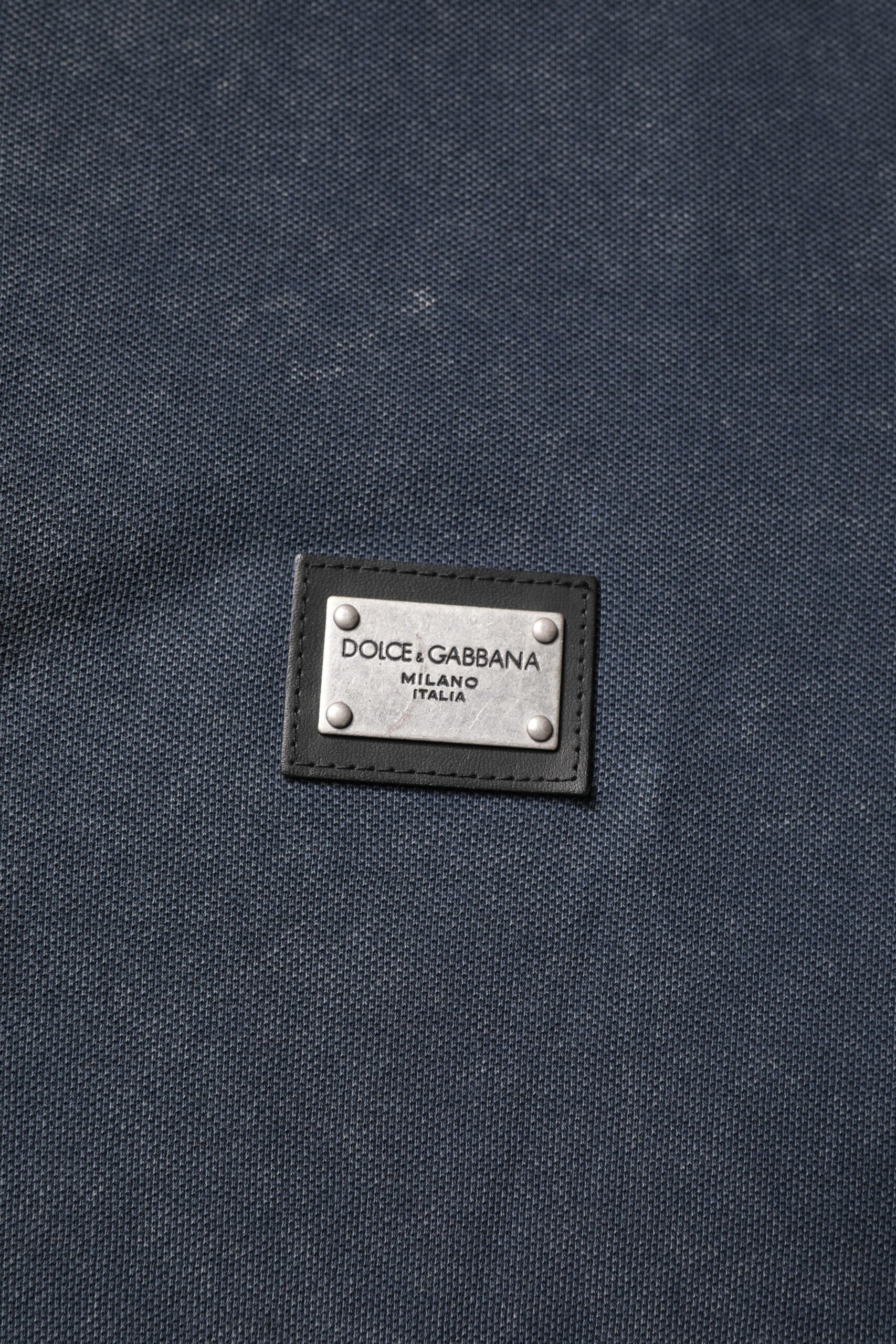 Dolce & Gabbana Dunkelblaues Poloshirt aus Baumwolle mit Logo-Plakette für Herren