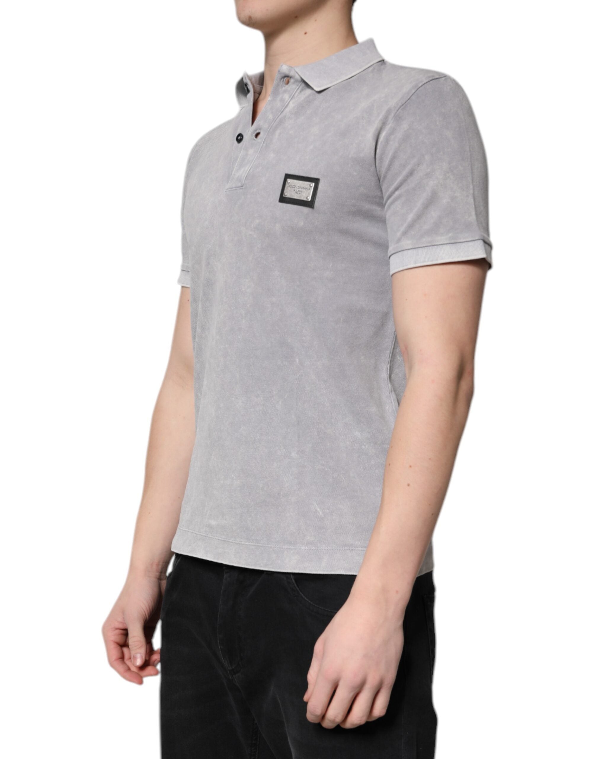 Dolce & Gabbana Graues Poloshirt aus Baumwolle mit Logo-Plakette für Herren