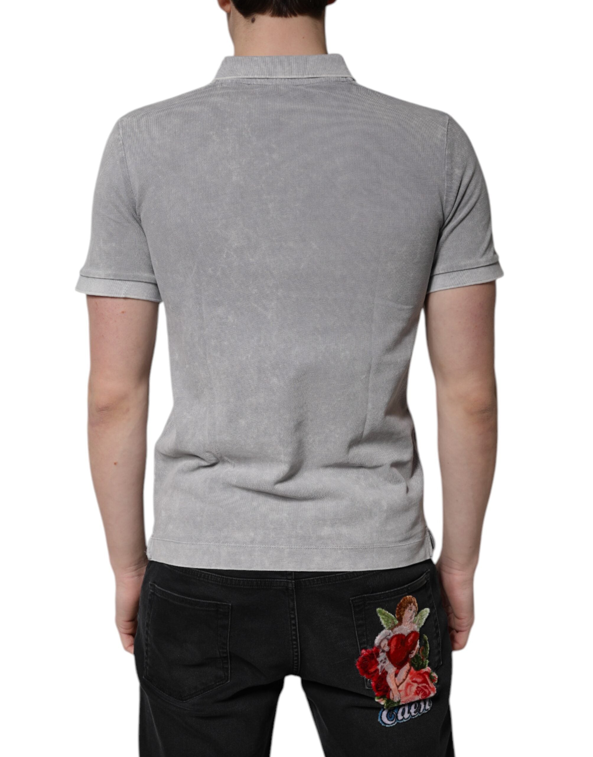Dolce & Gabbana Graues Poloshirt aus Baumwolle mit Logo-Plakette für Herren
