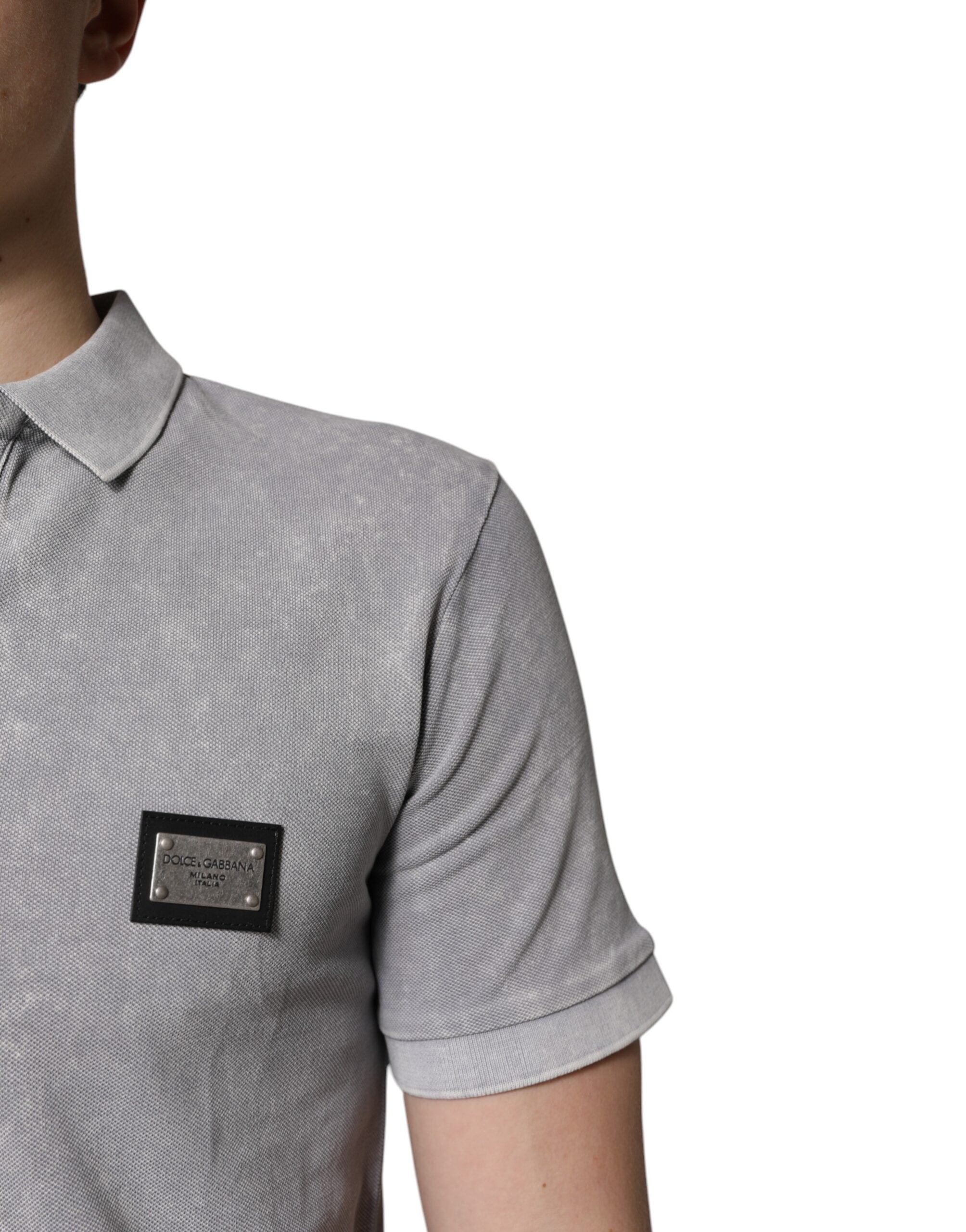 Dolce & Gabbana Graues Poloshirt aus Baumwolle mit Logo-Plakette für Herren