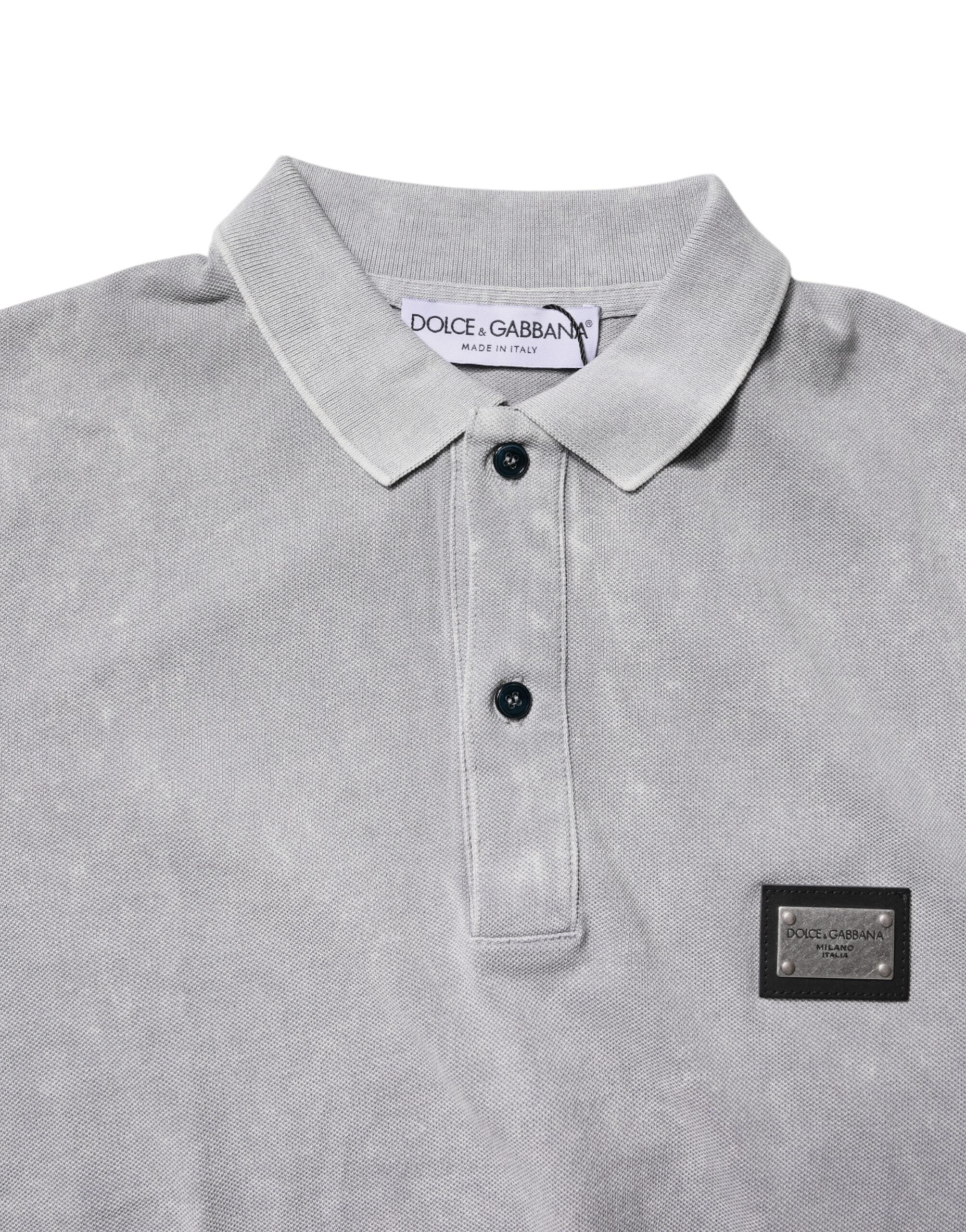 Dolce & Gabbana Graues Poloshirt aus Baumwolle mit Logo-Plakette für Herren