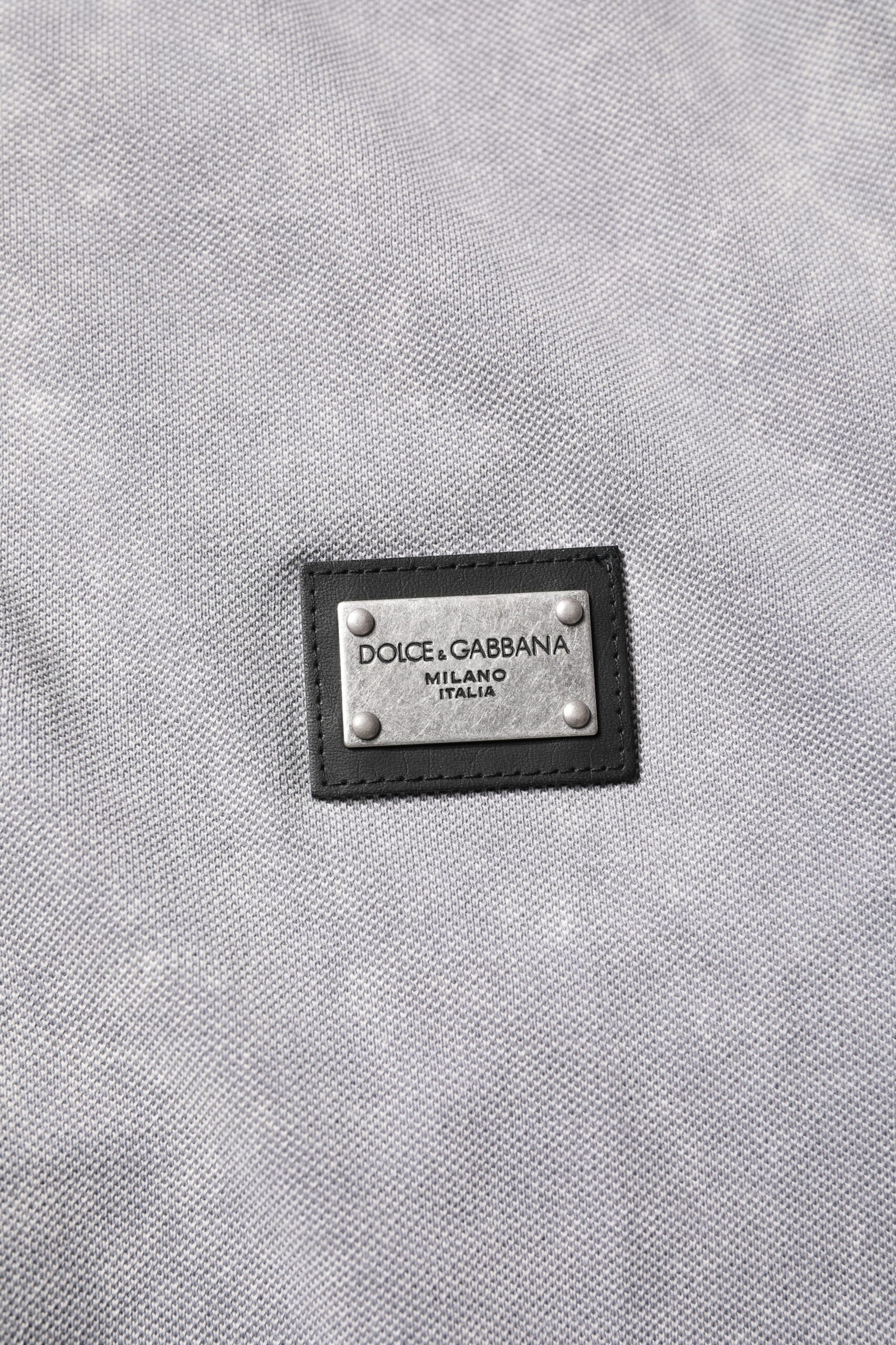 Dolce & Gabbana Graues Poloshirt aus Baumwolle mit Logo-Plakette für Herren
