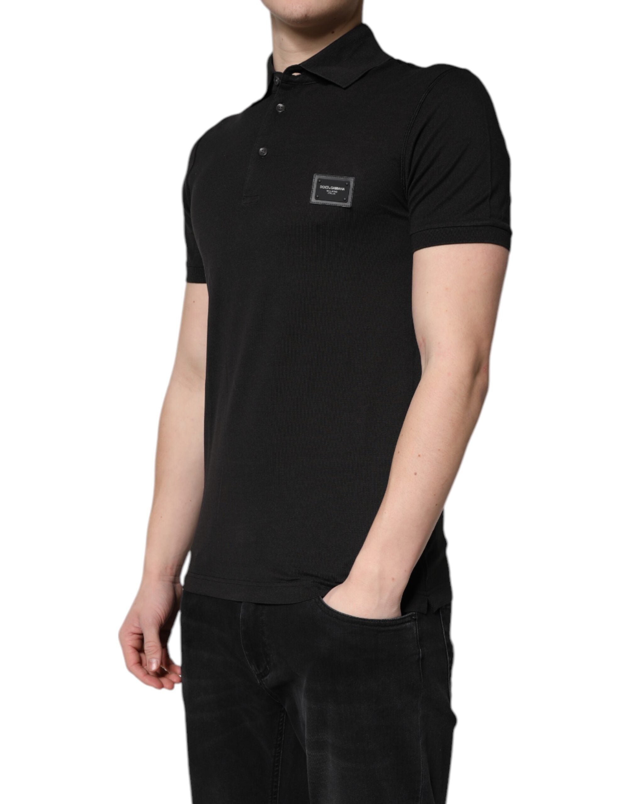 Dolce & Gabbana Dunkelgraues Poloshirt aus Baumwolle mit Logo-Plakette für Herren