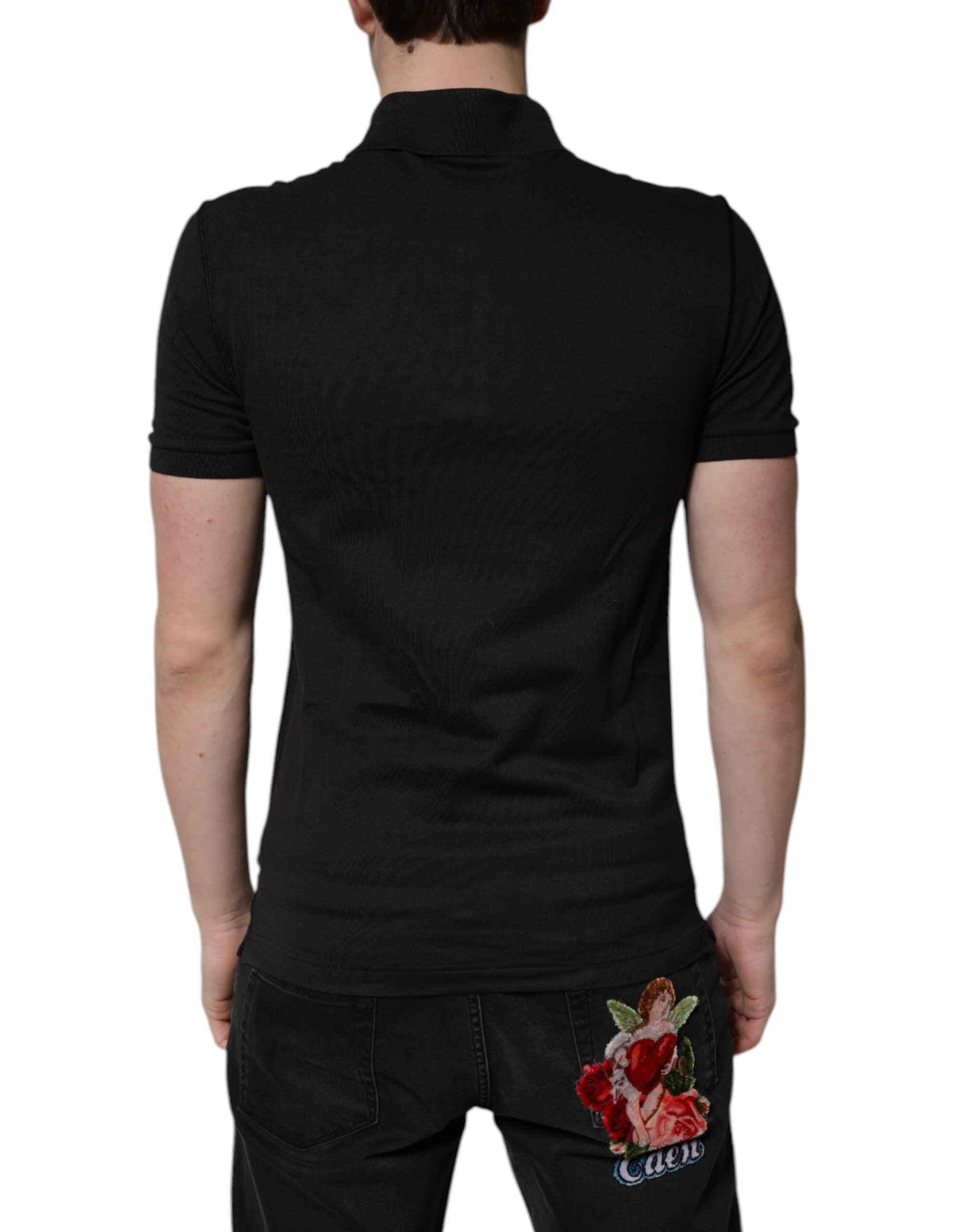 Dolce & Gabbana Dunkelgraues Poloshirt aus Baumwolle mit Logo-Plakette für Herren